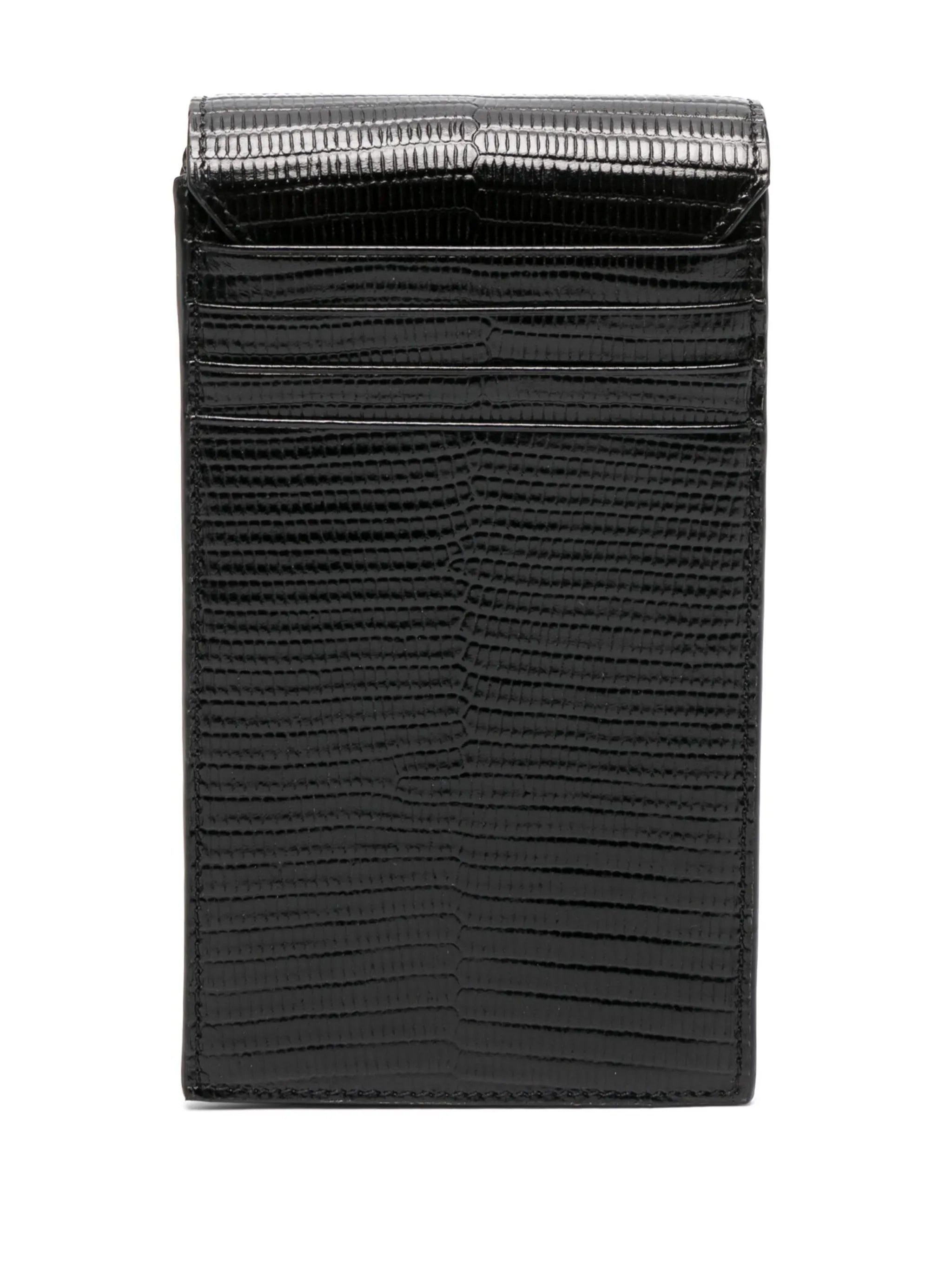 Orb-plaque leather phone pouch