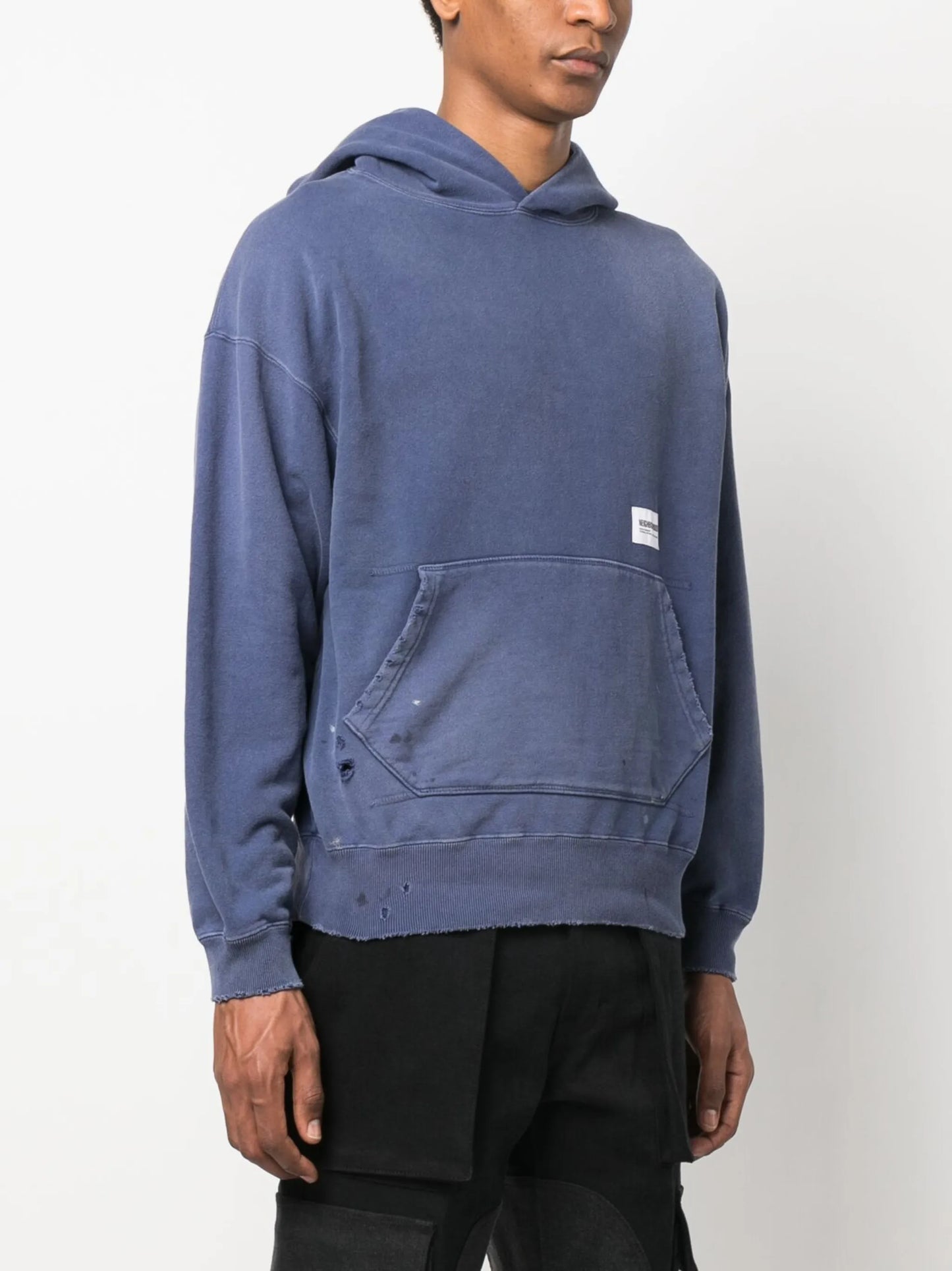 logo-patch distressed cotton hoodie
