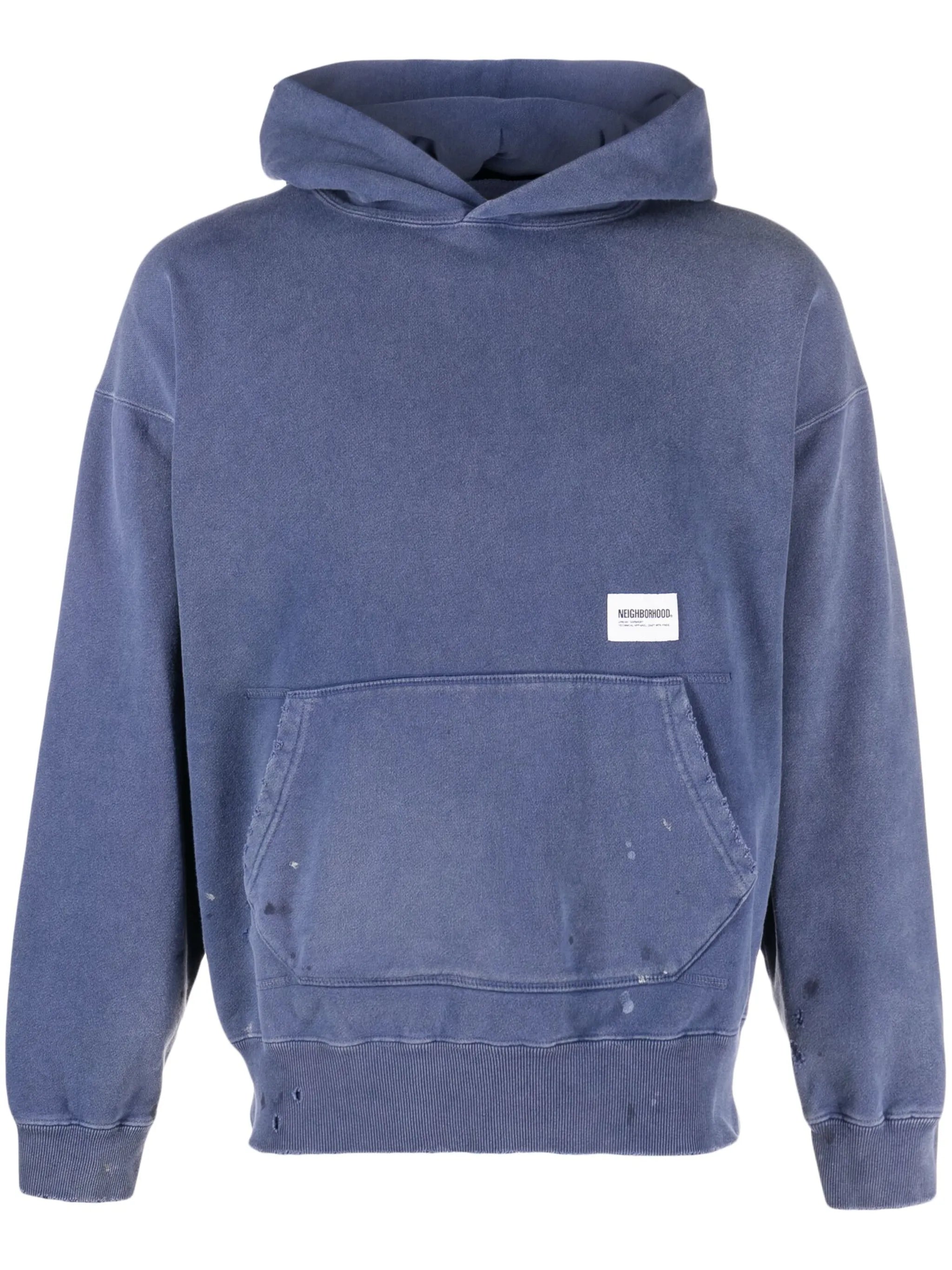 logo-patch distressed cotton hoodie