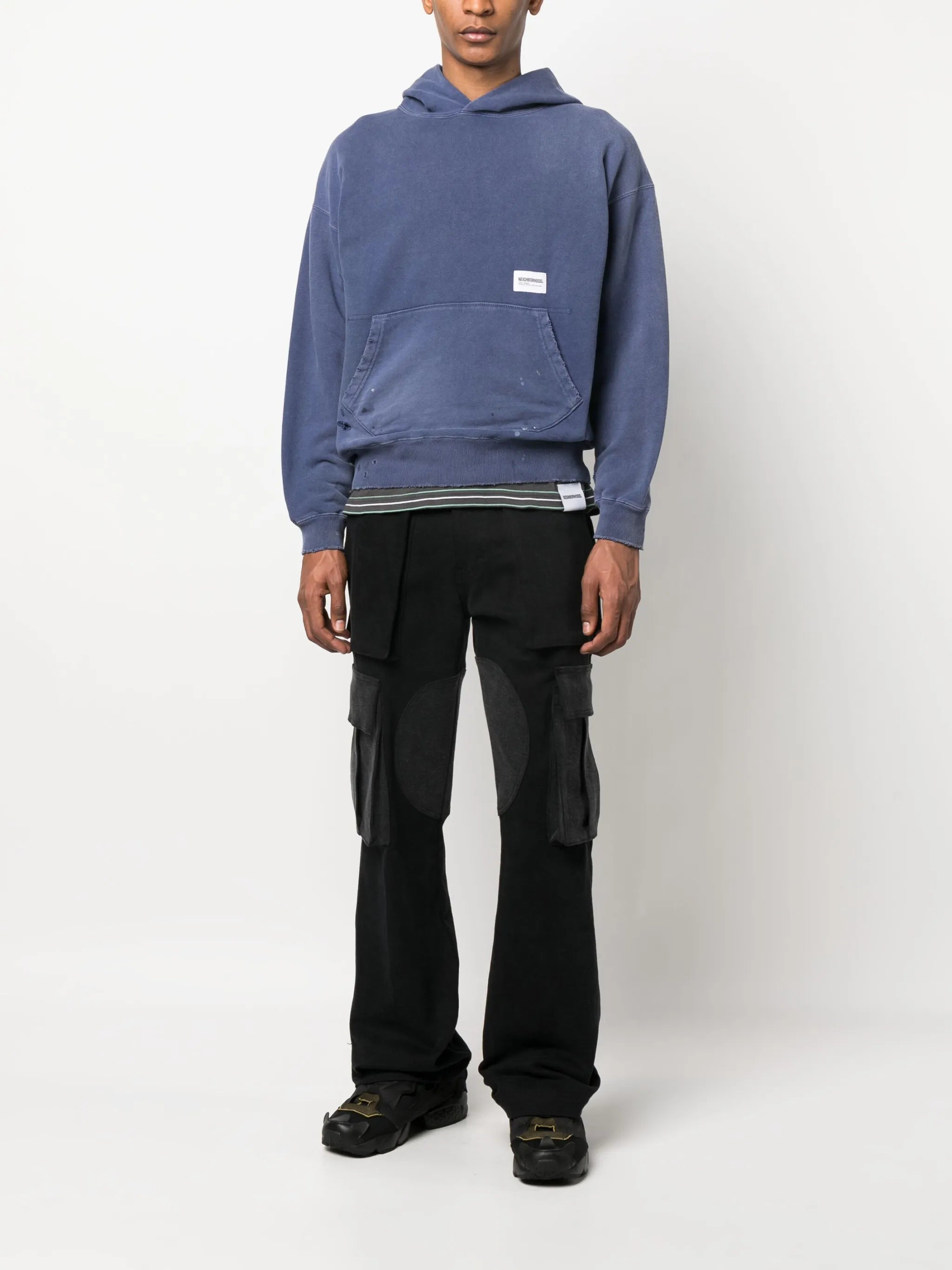 logo-patch distressed cotton hoodie