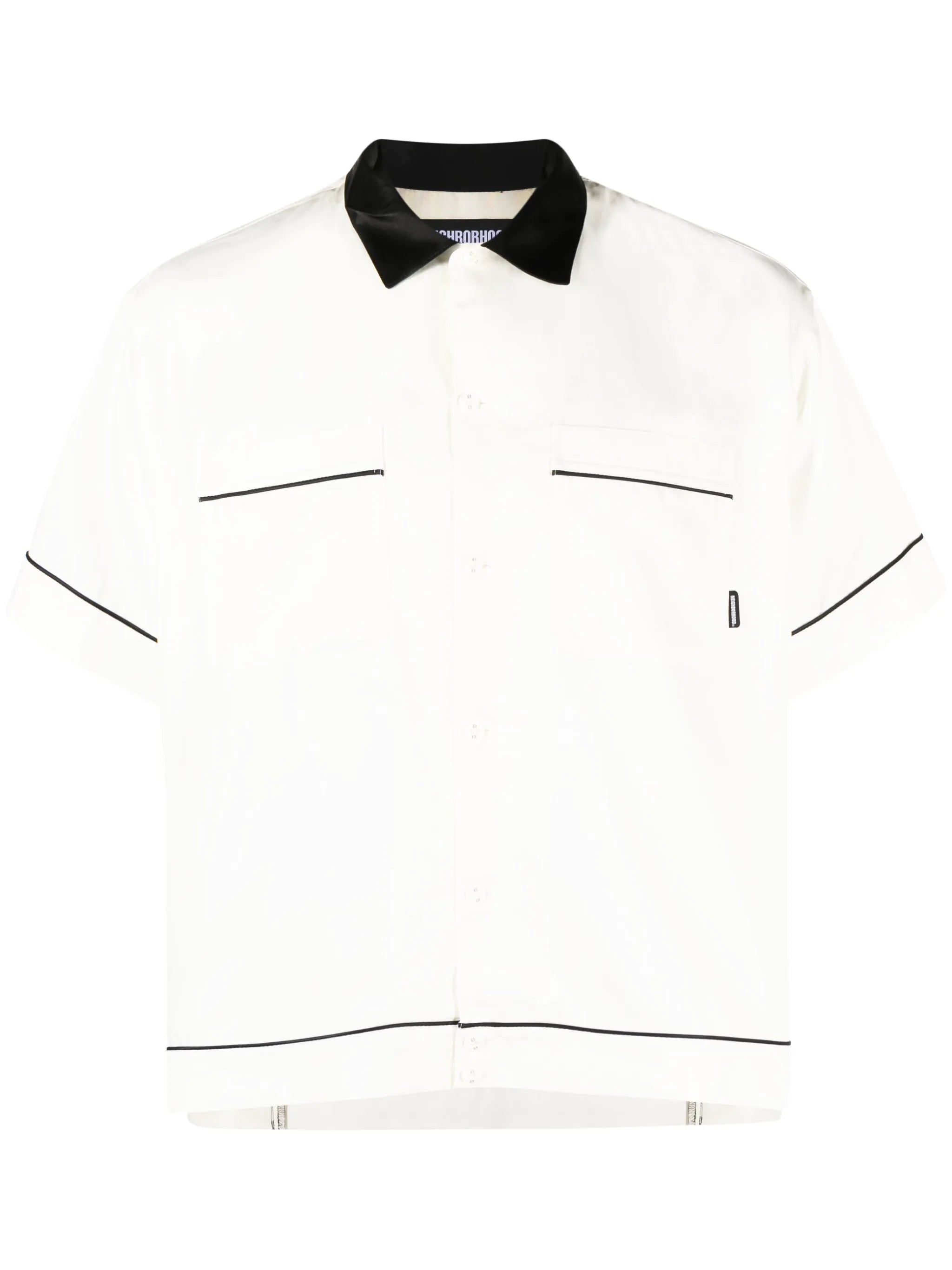 slogan-embroidered bowling shirt