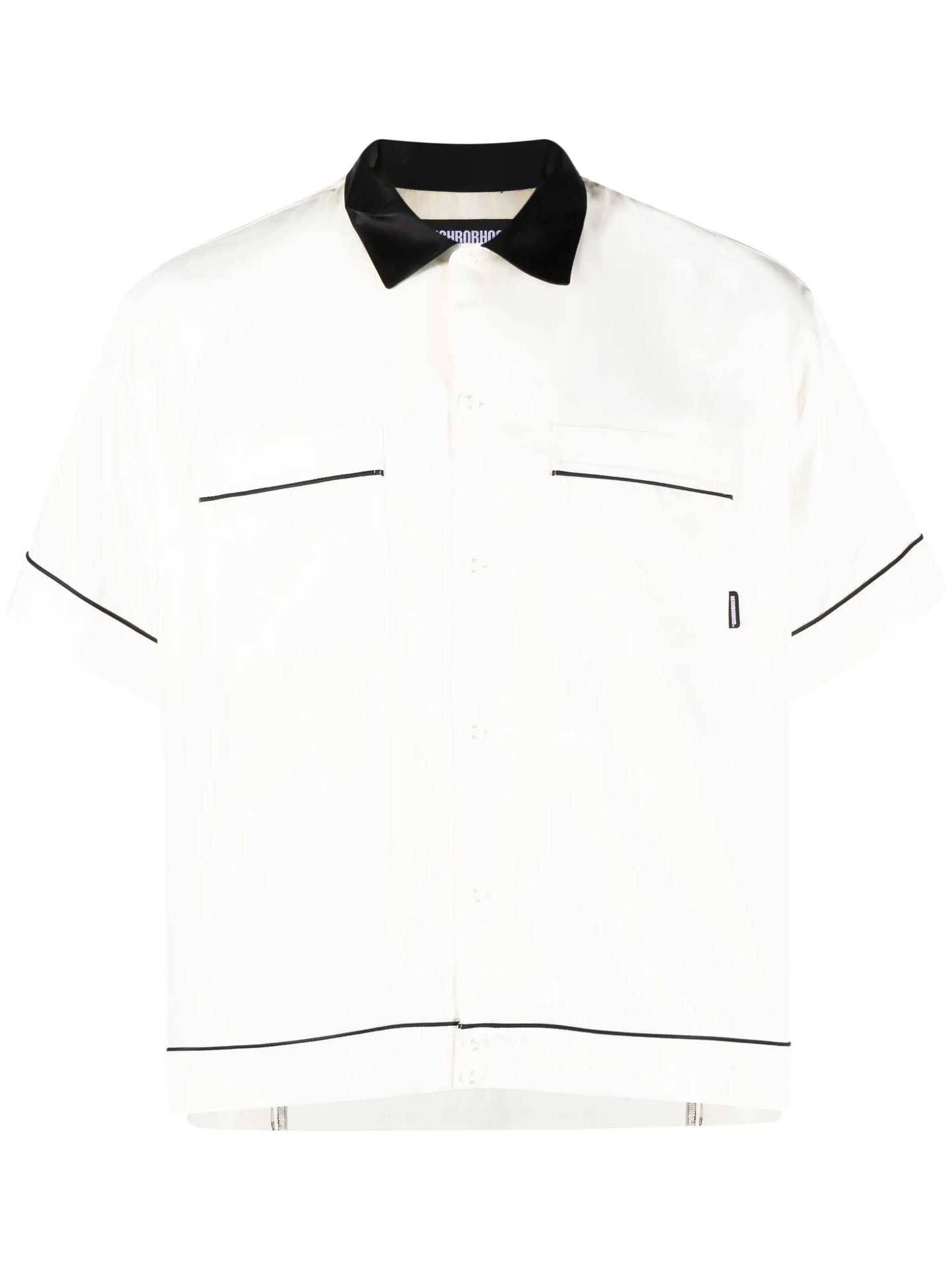 slogan-embroidered bowling shirt