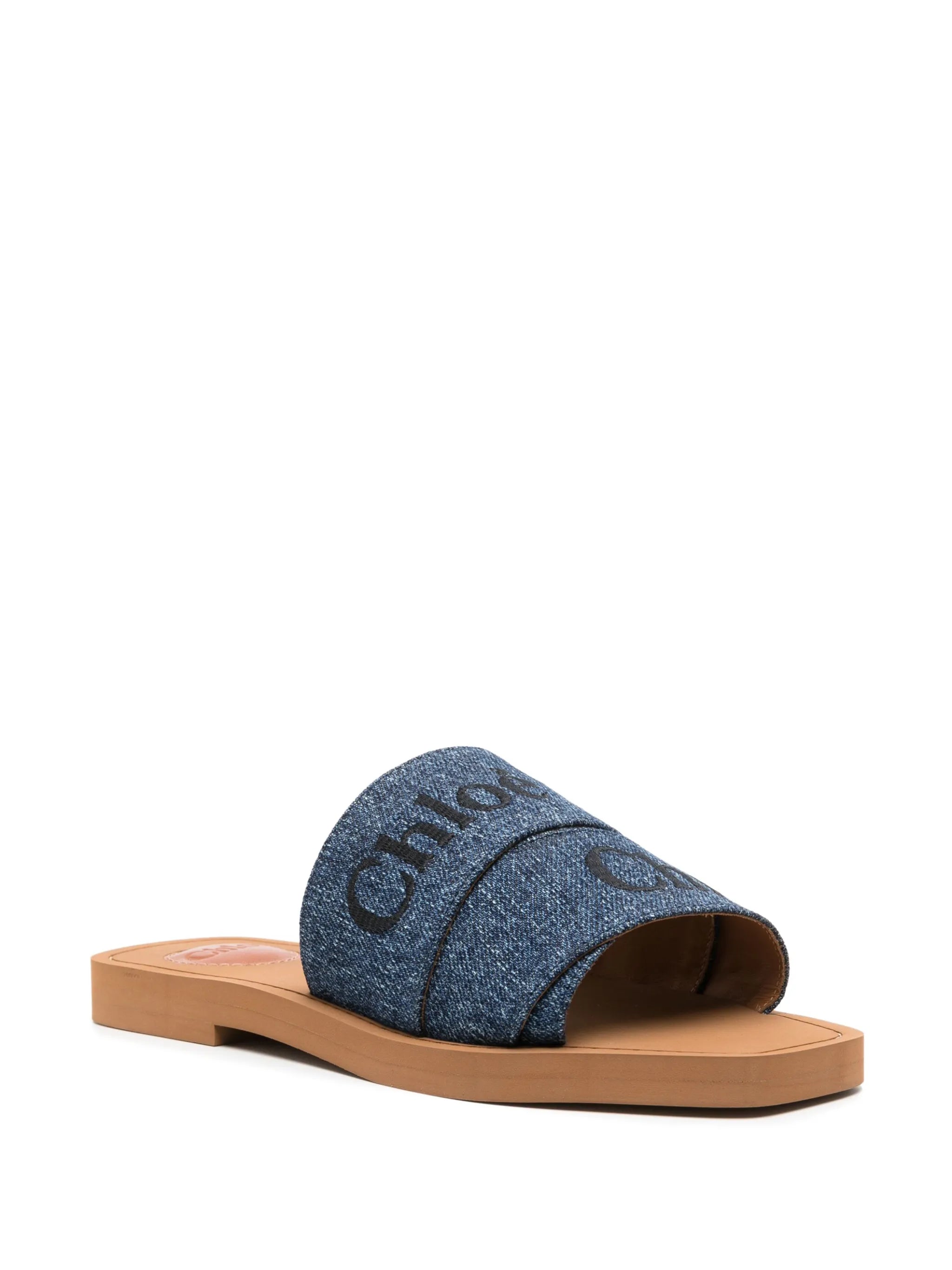 Woody logo-embroidered denim slides