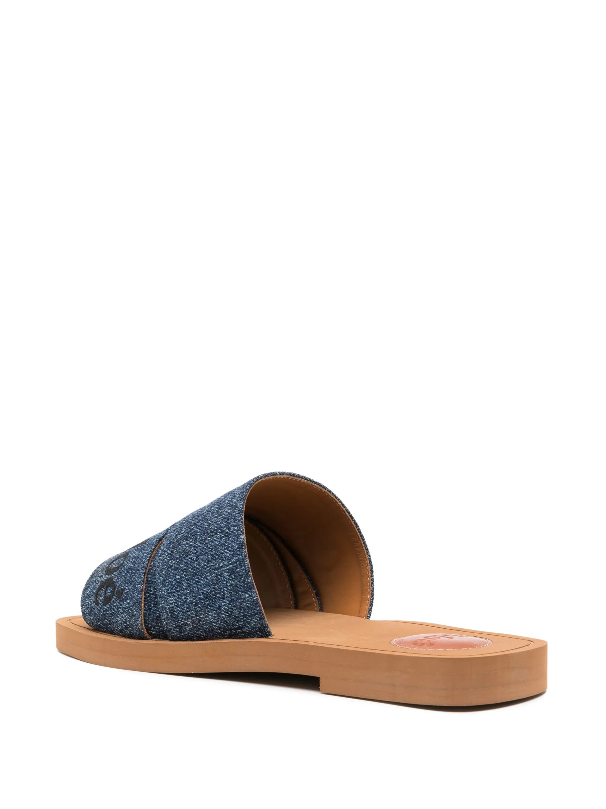Woody logo-embroidered denim slides