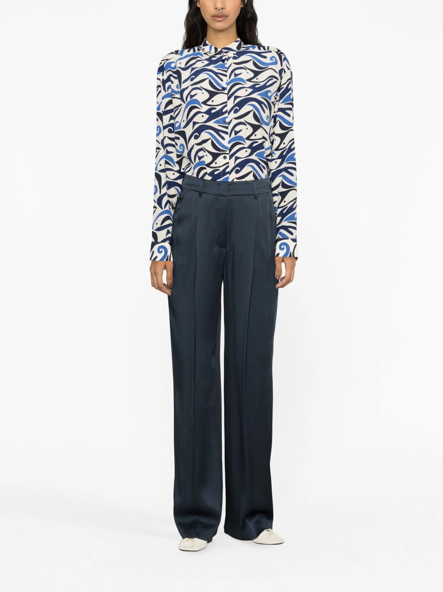 abstract-print silk shirt