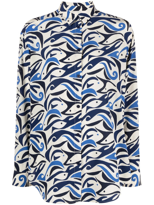 abstract-print silk shirt