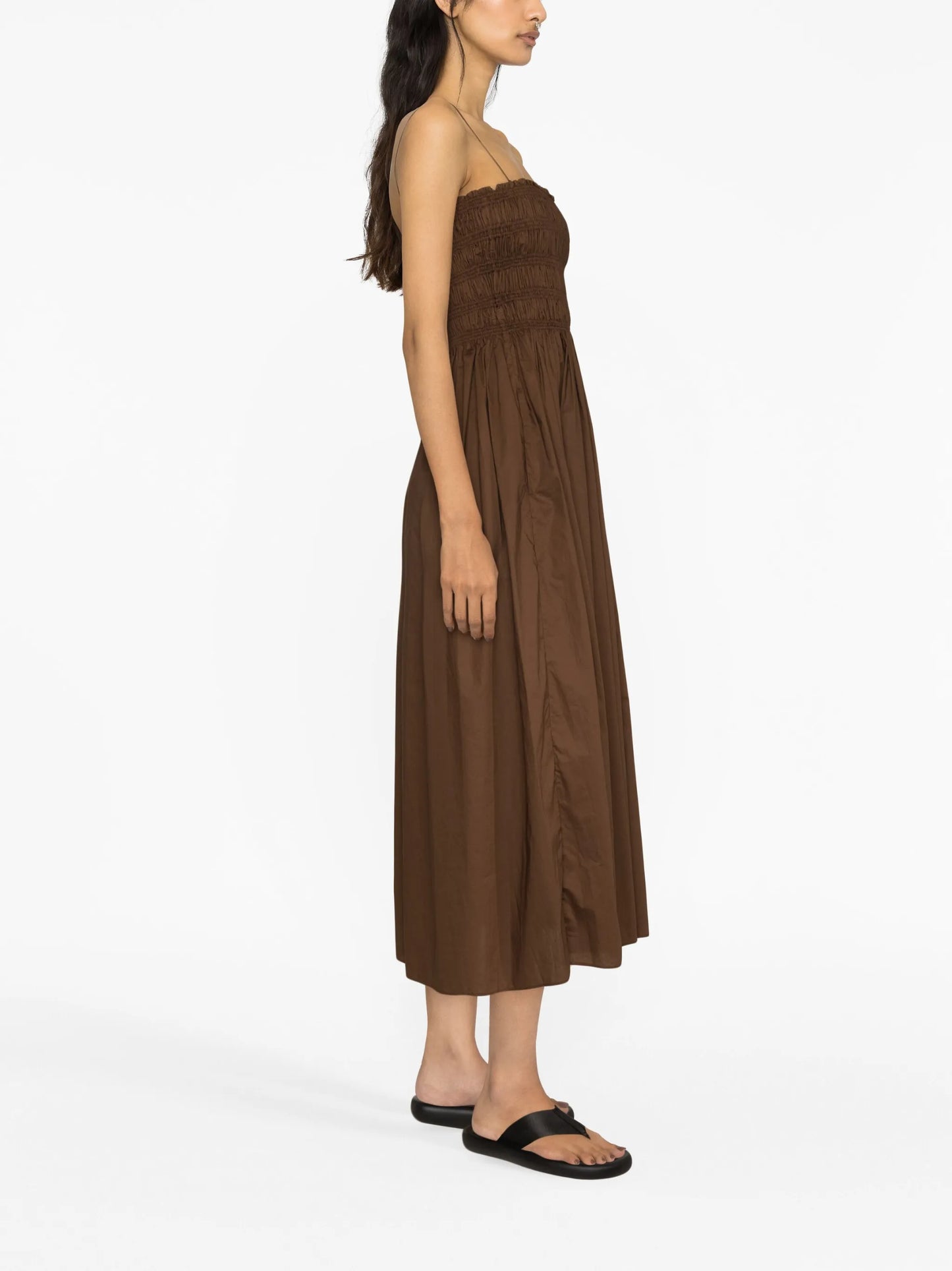 shirred cotton midi dress