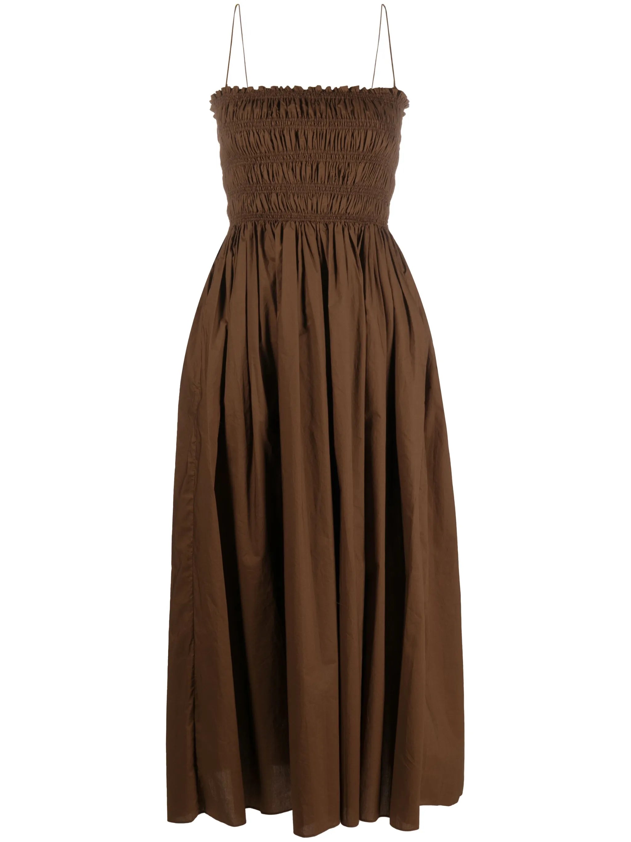 shirred cotton midi dress