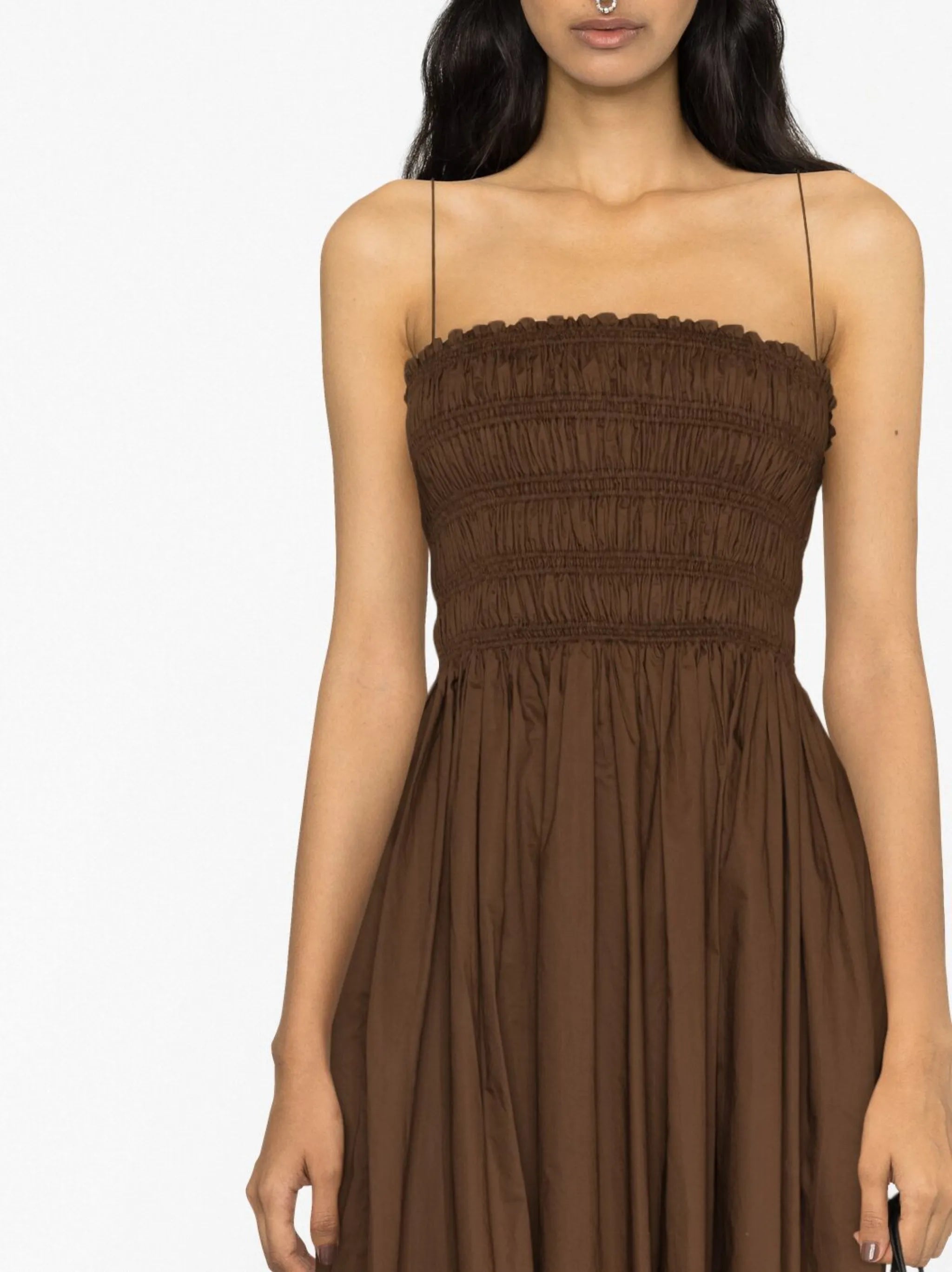 shirred cotton midi dress