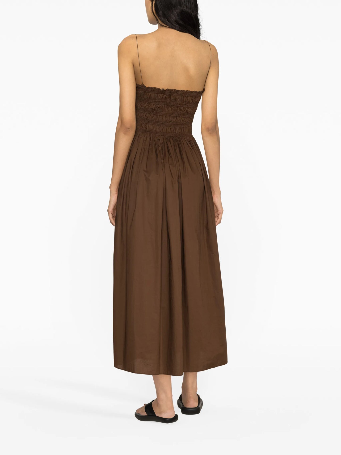 shirred cotton midi dress