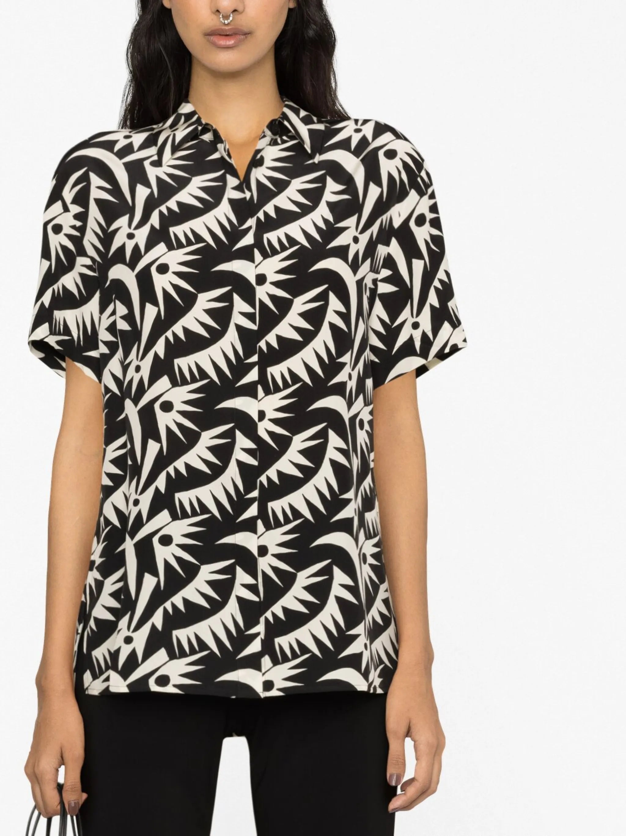 graphic-print short-sleeve silk shirt