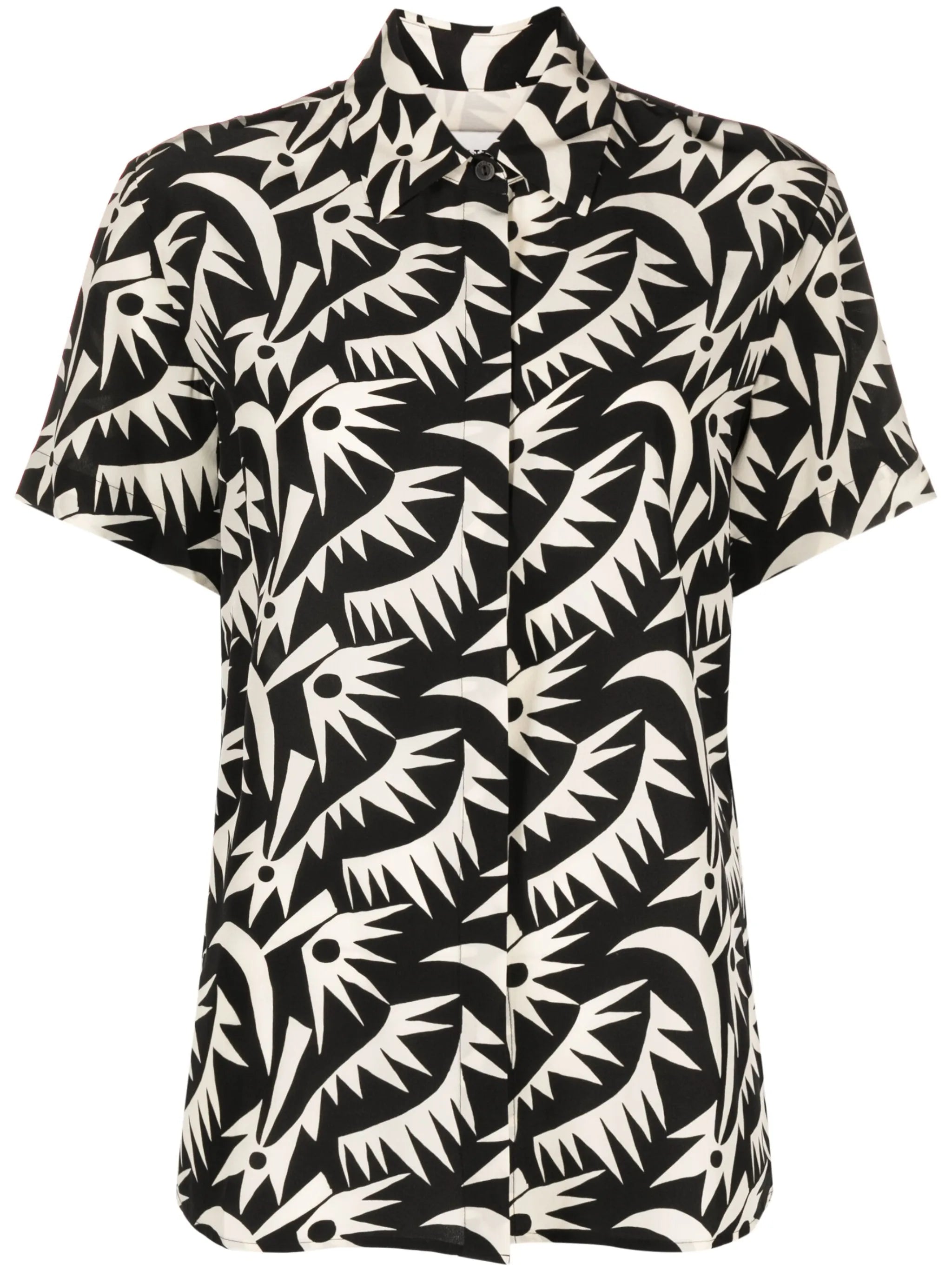 graphic-print short-sleeve silk shirt