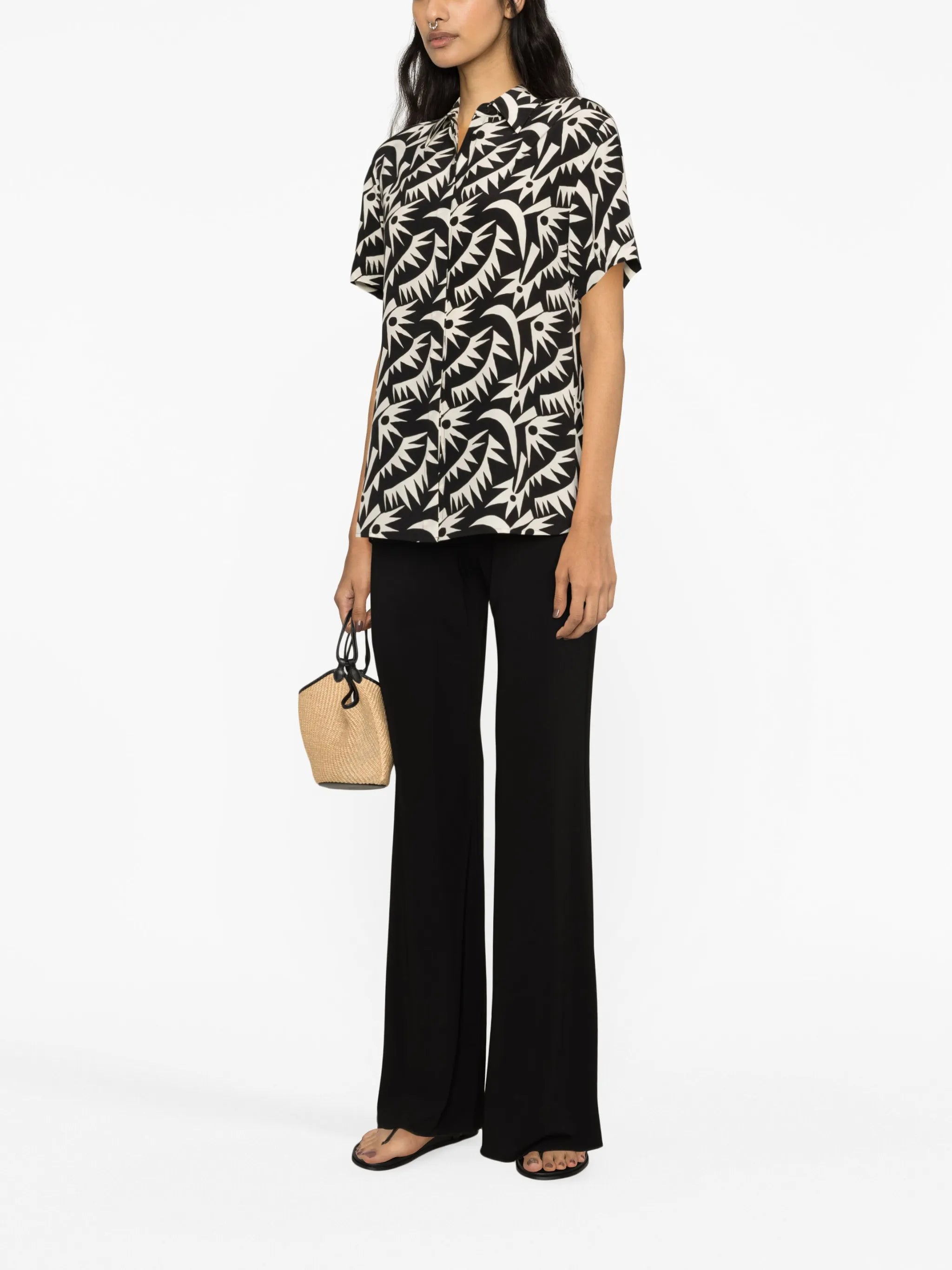 graphic-print short-sleeve silk shirt
