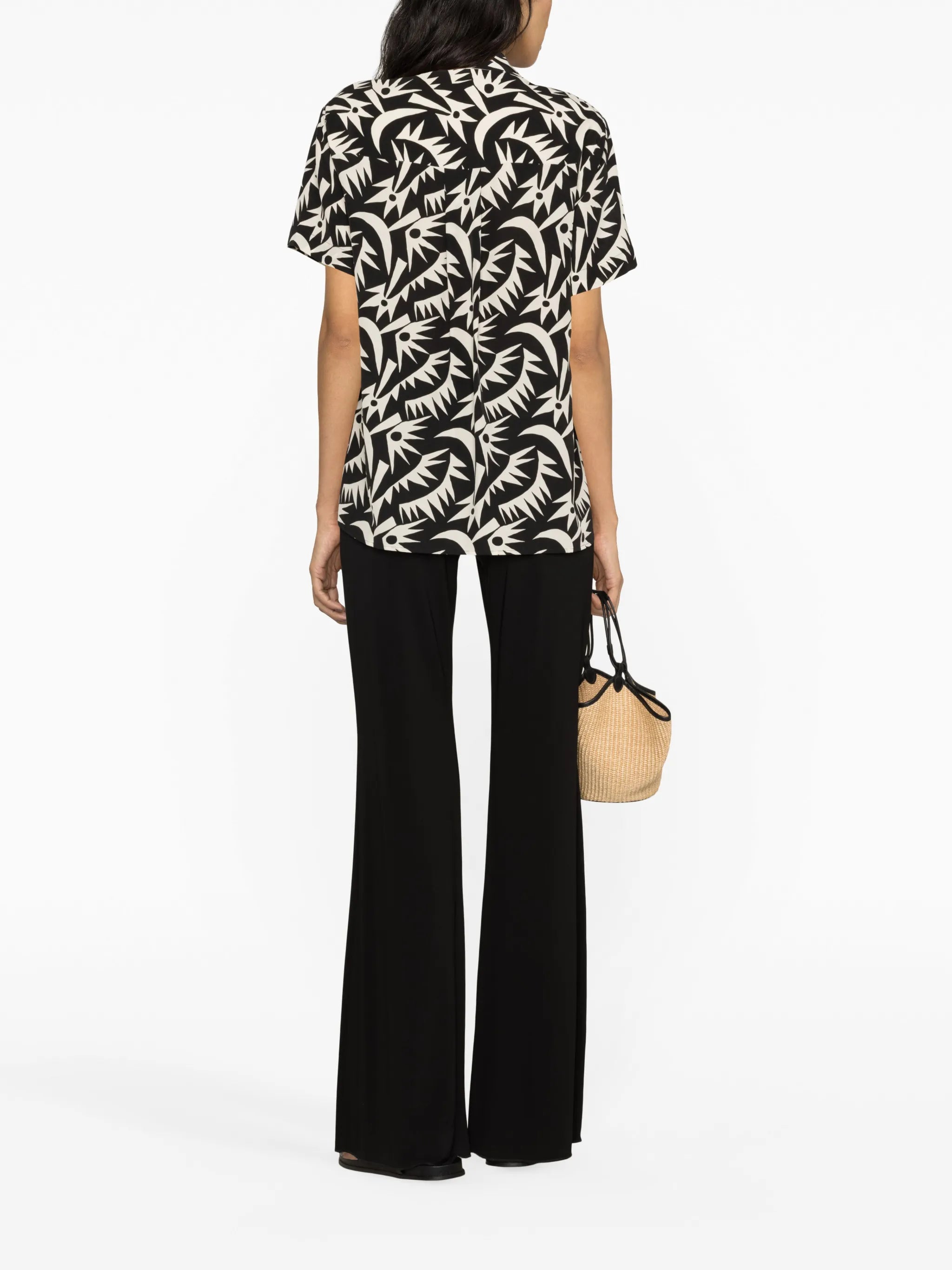 graphic-print short-sleeve silk shirt