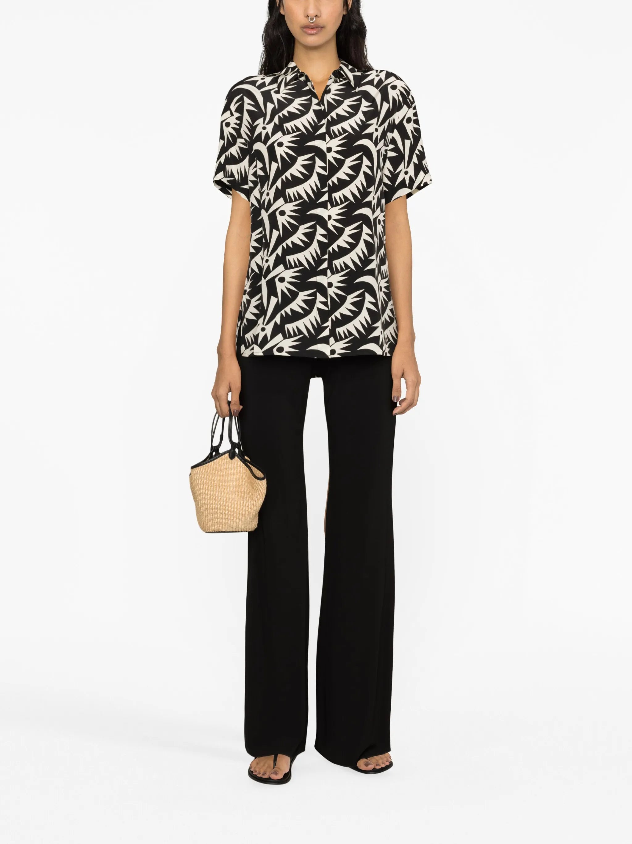 graphic-print short-sleeve silk shirt