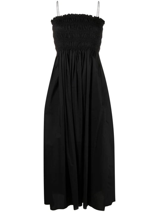shirred-panel poplin midi dress