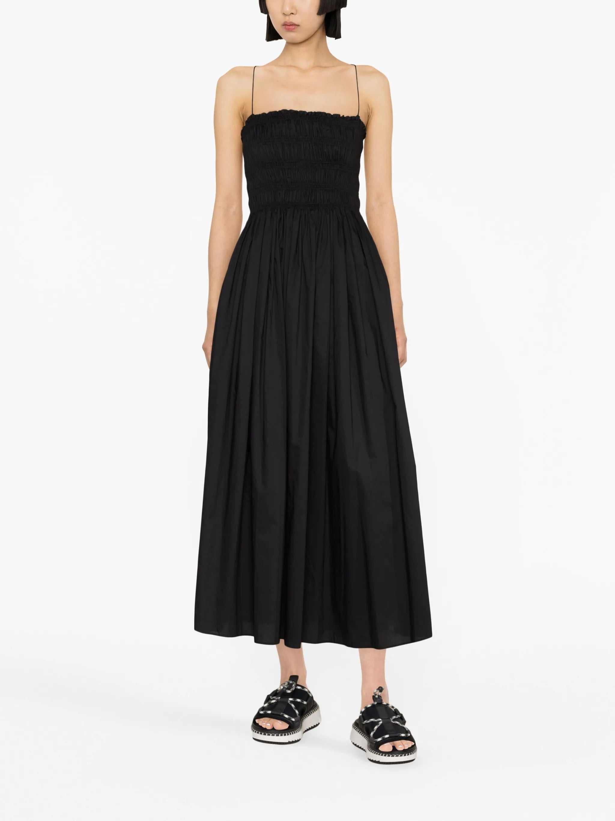 shirred-panel poplin midi dress