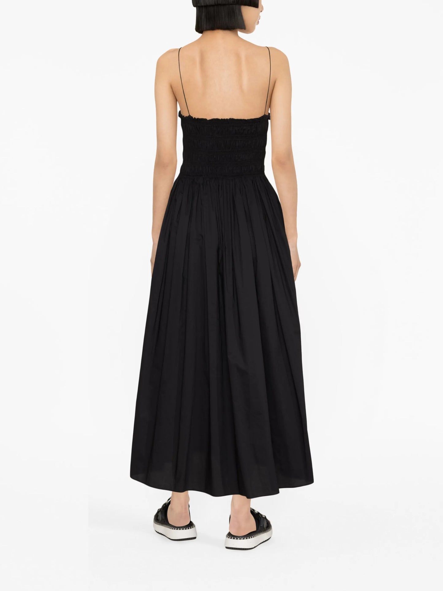 shirred-panel poplin midi dress