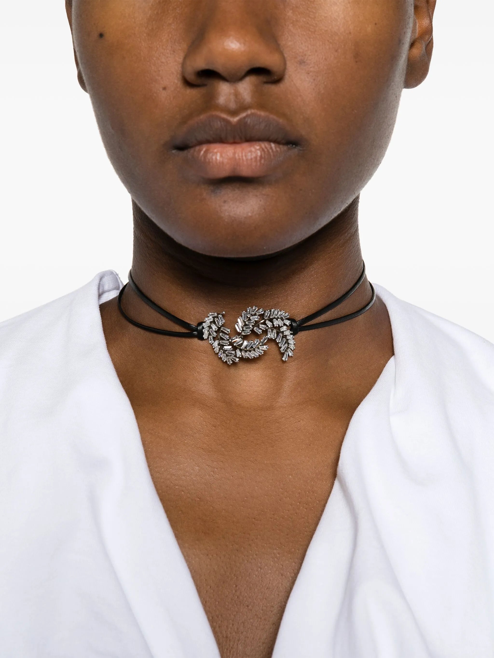 Feather crystal-embellished choker necklace