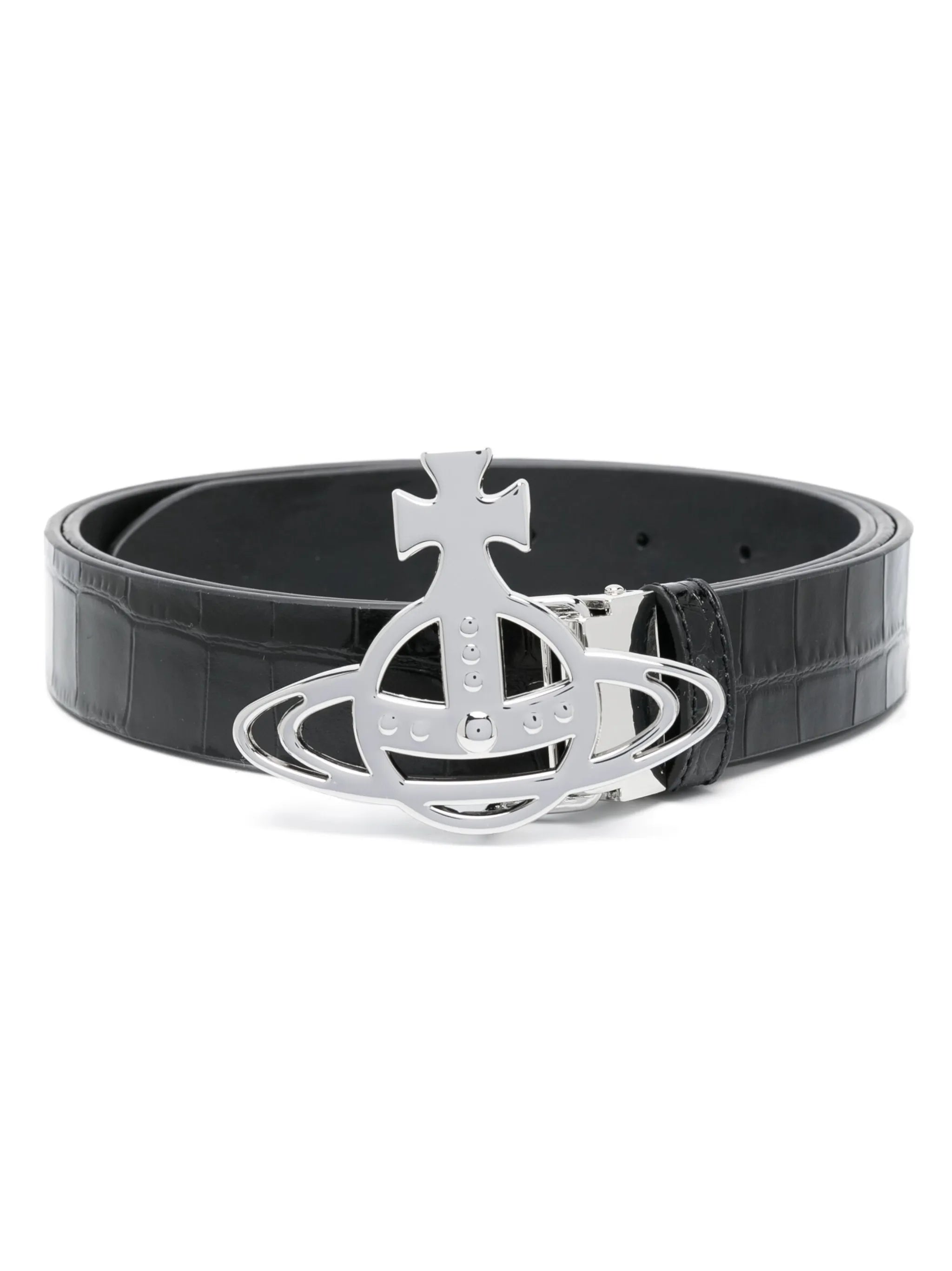 Orb-buckle crocodile-effect belt