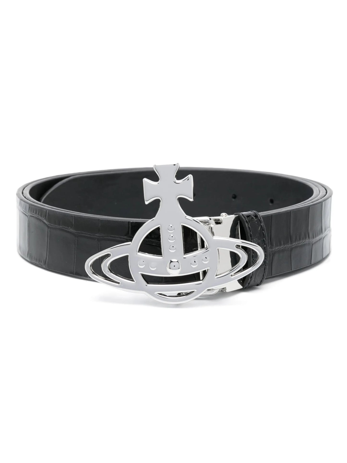 Orb-buckle crocodile-effect belt