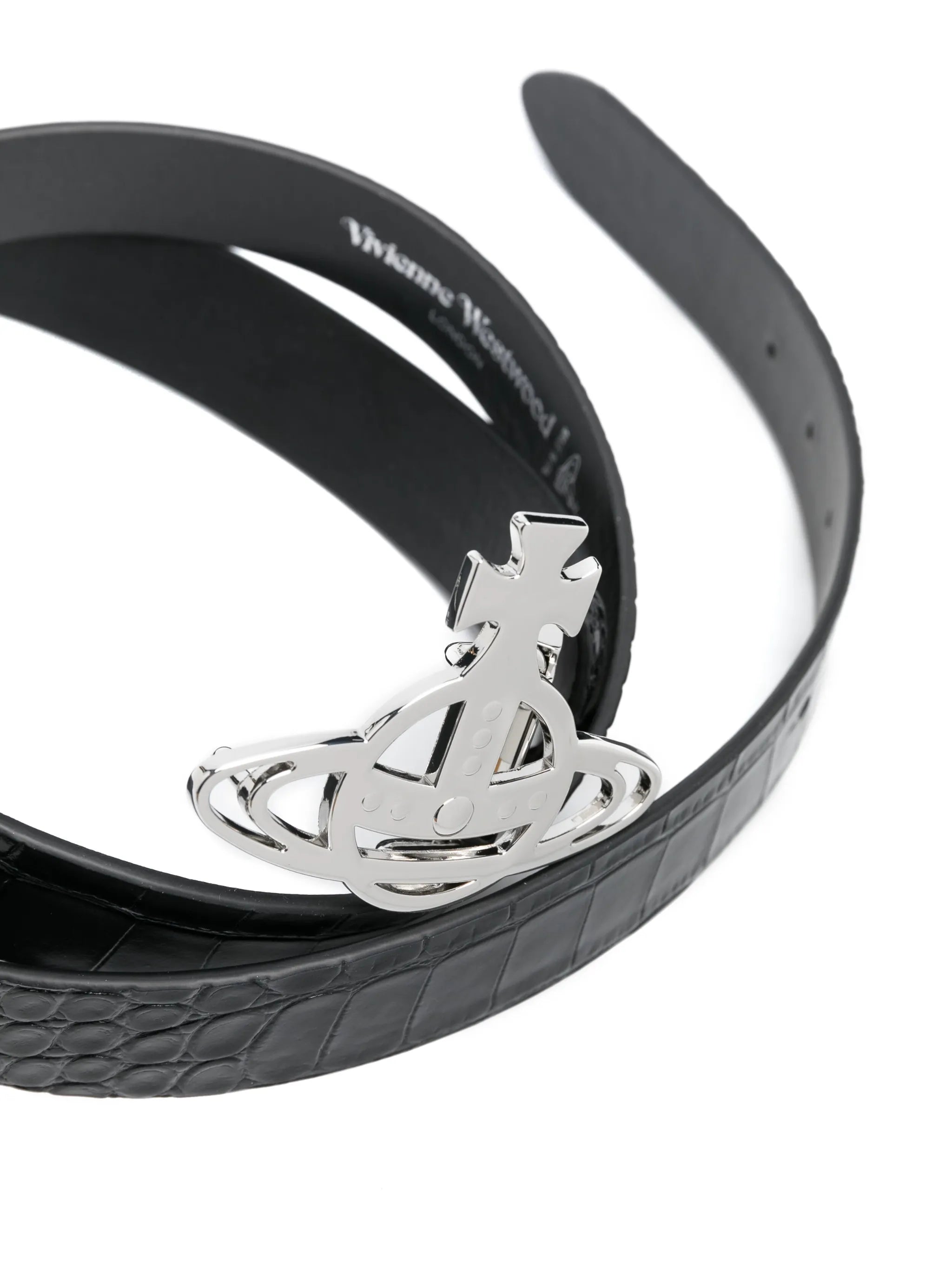 Orb-buckle crocodile-effect belt