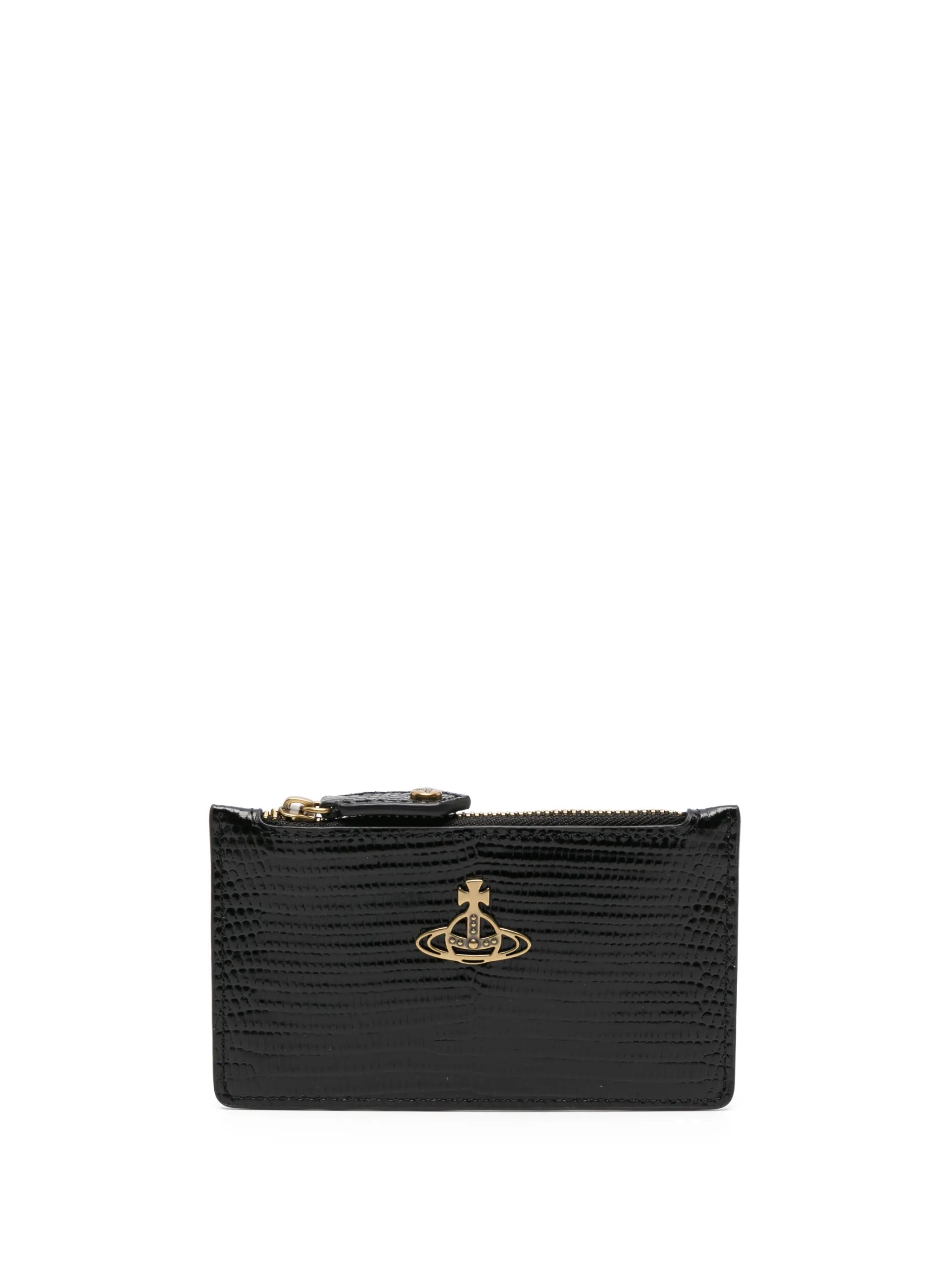 Orb-plaque lizard-effect cardholder
