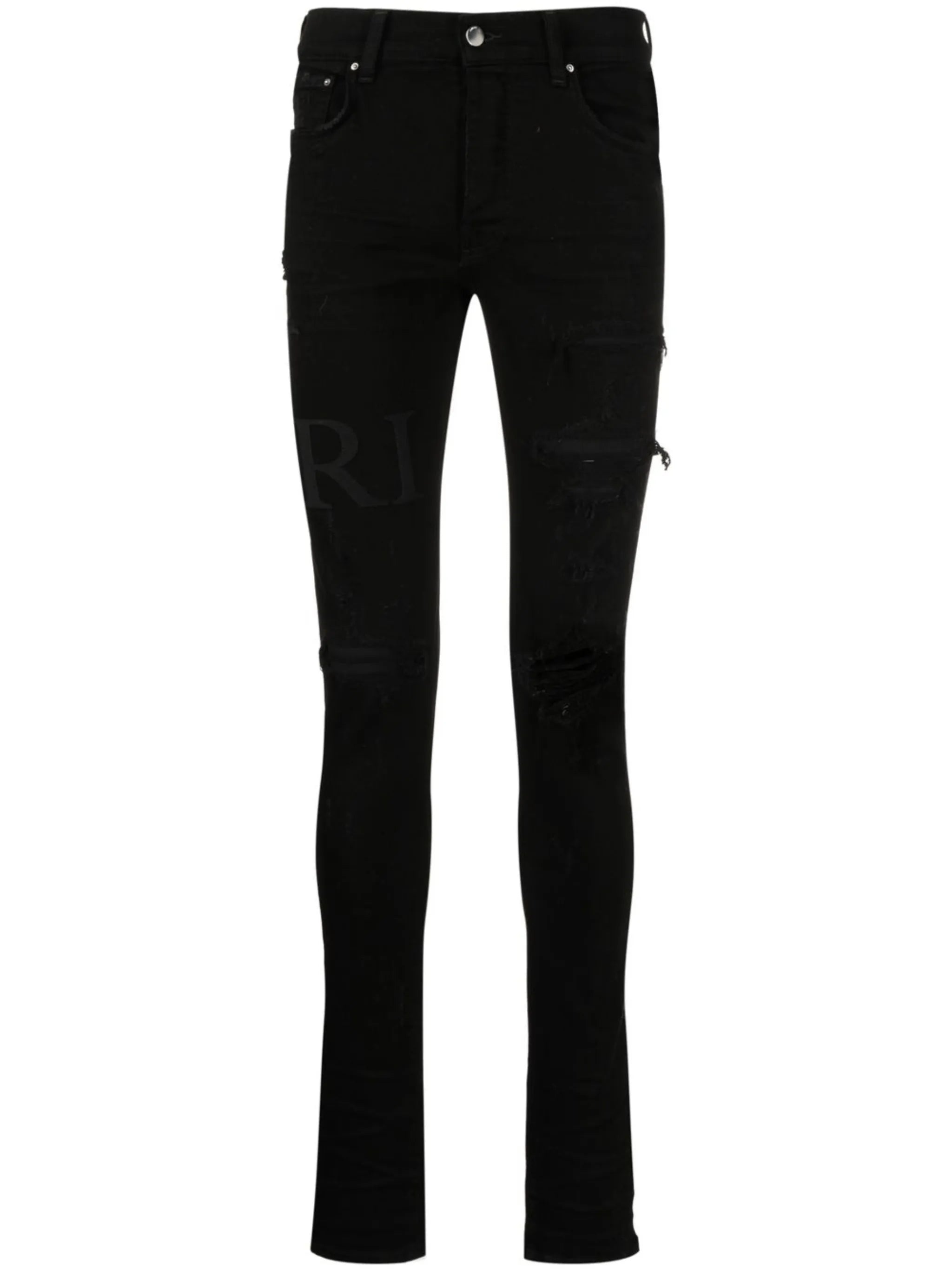 ripped-knee logo-print skinny jeans