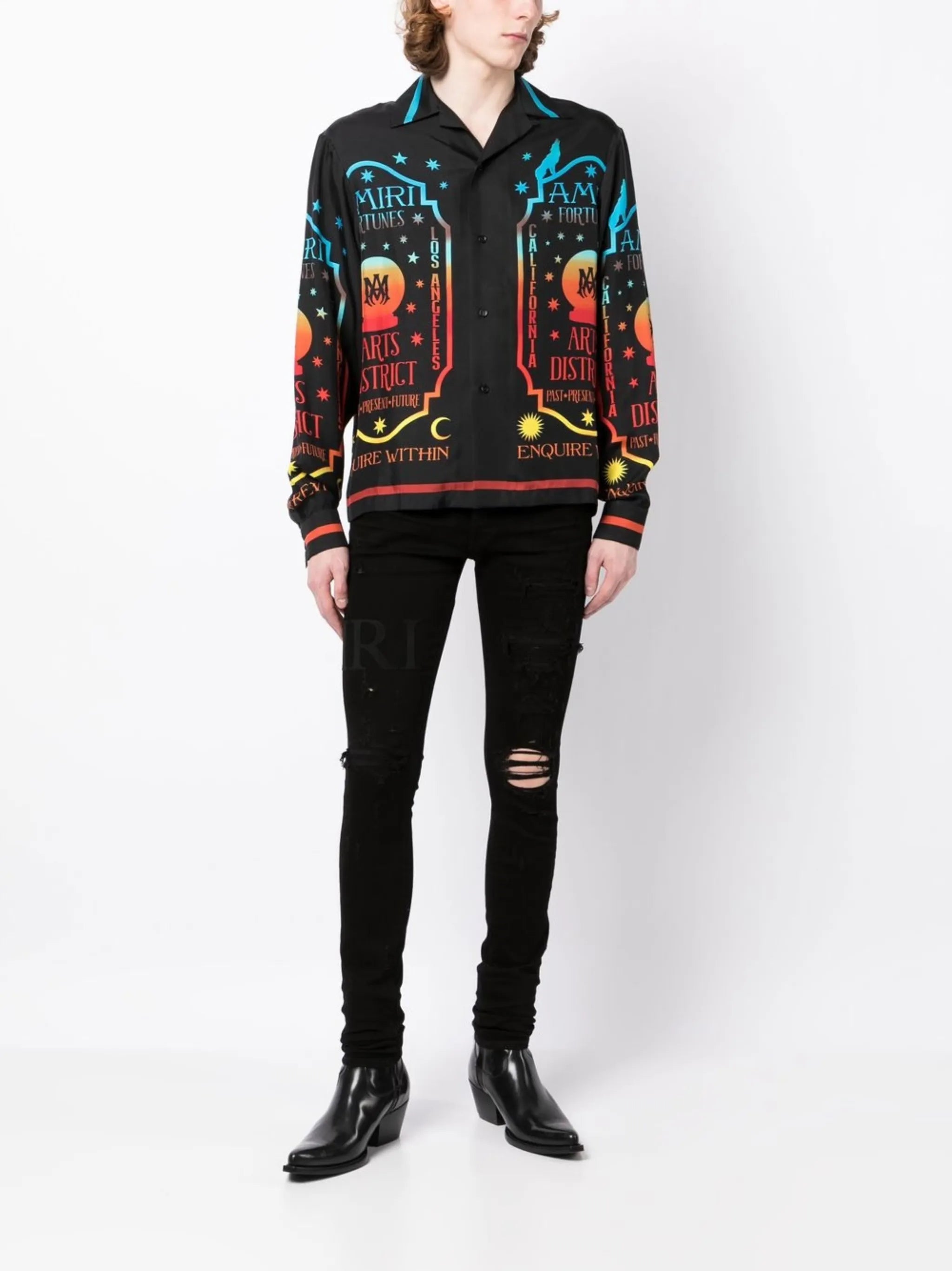 ripped-knee logo-print skinny jeans