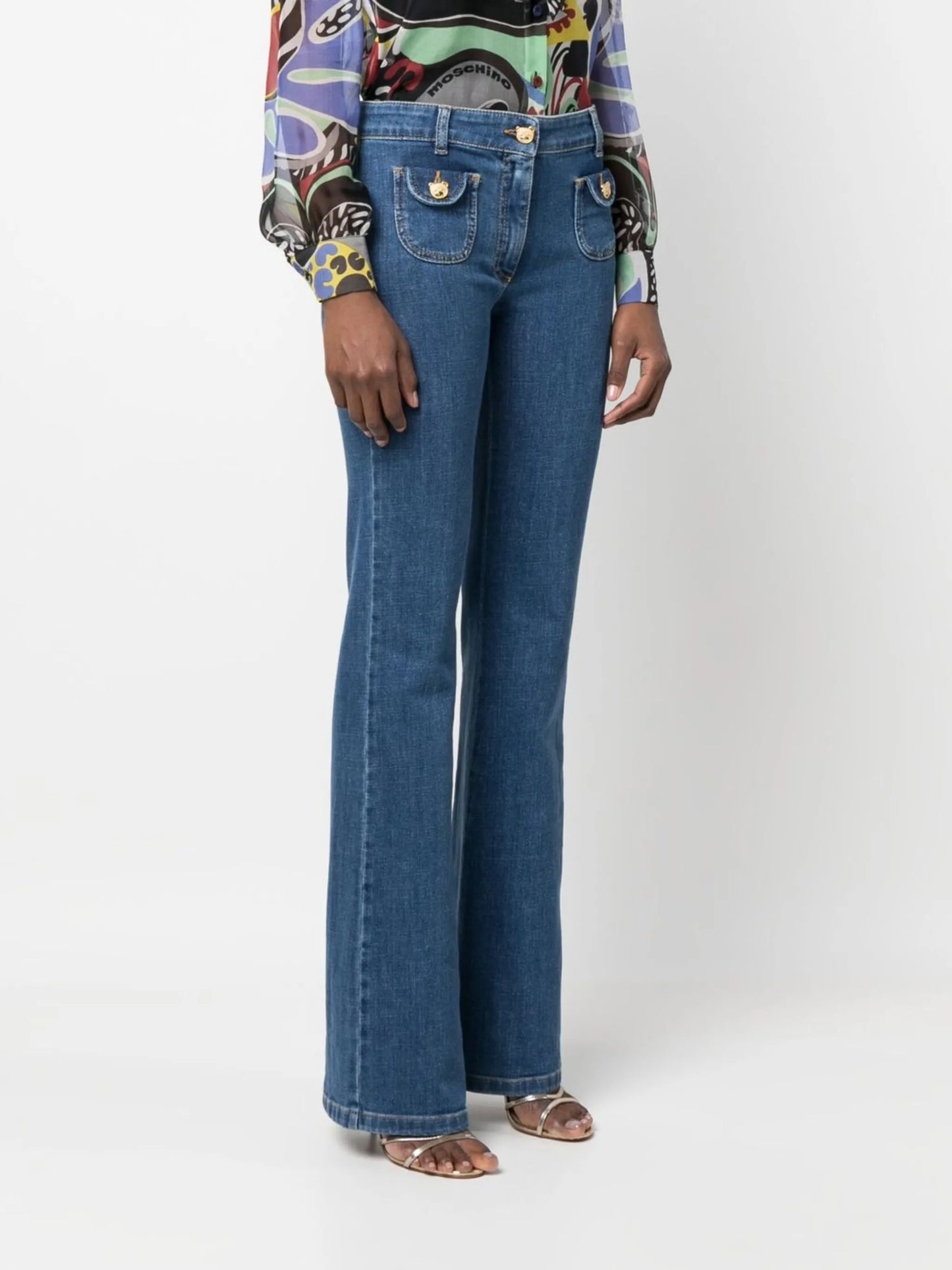 bear-motif buttons jeans