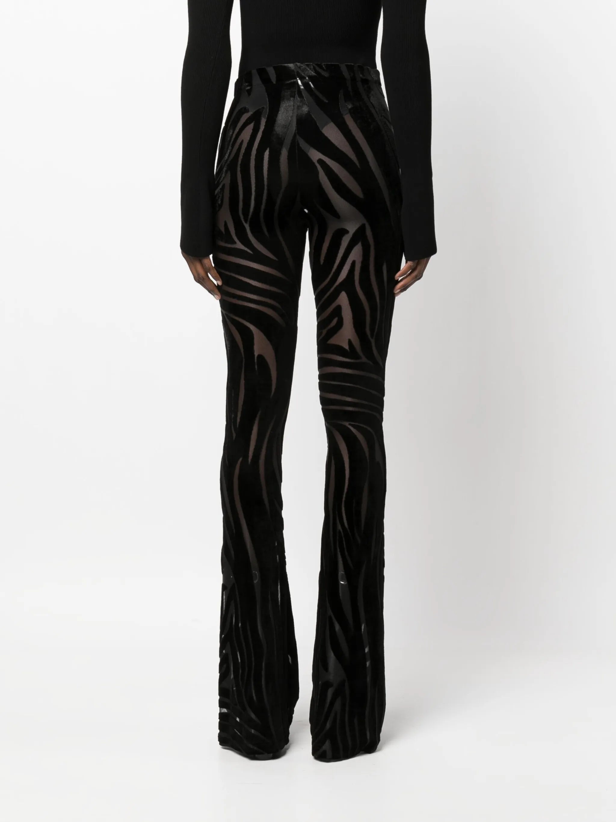 zebra devoré-effect flared trousers