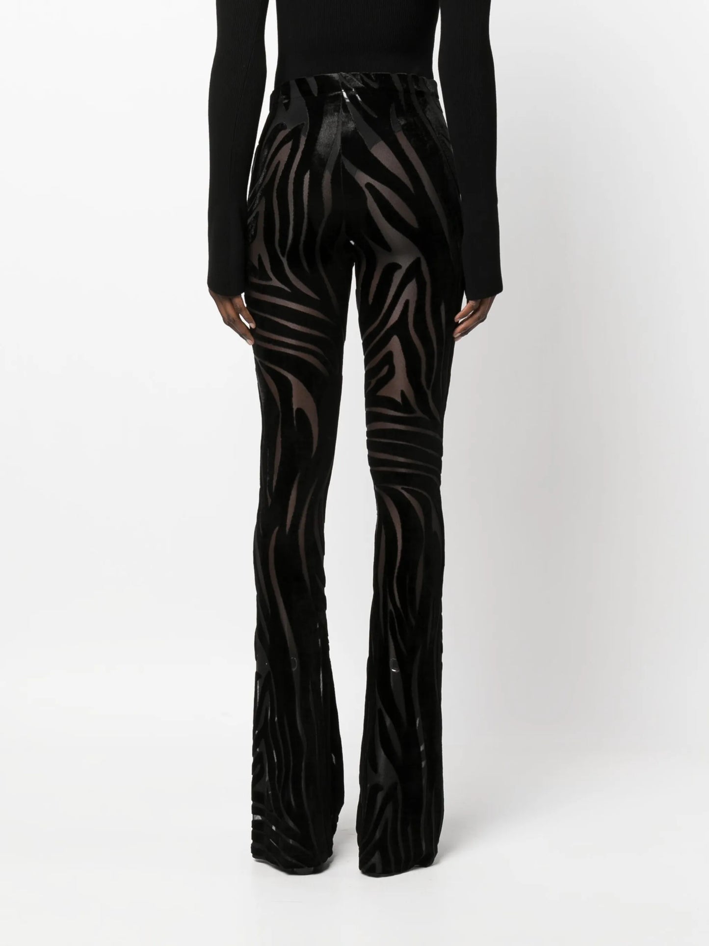 zebra devoré-effect flared trousers