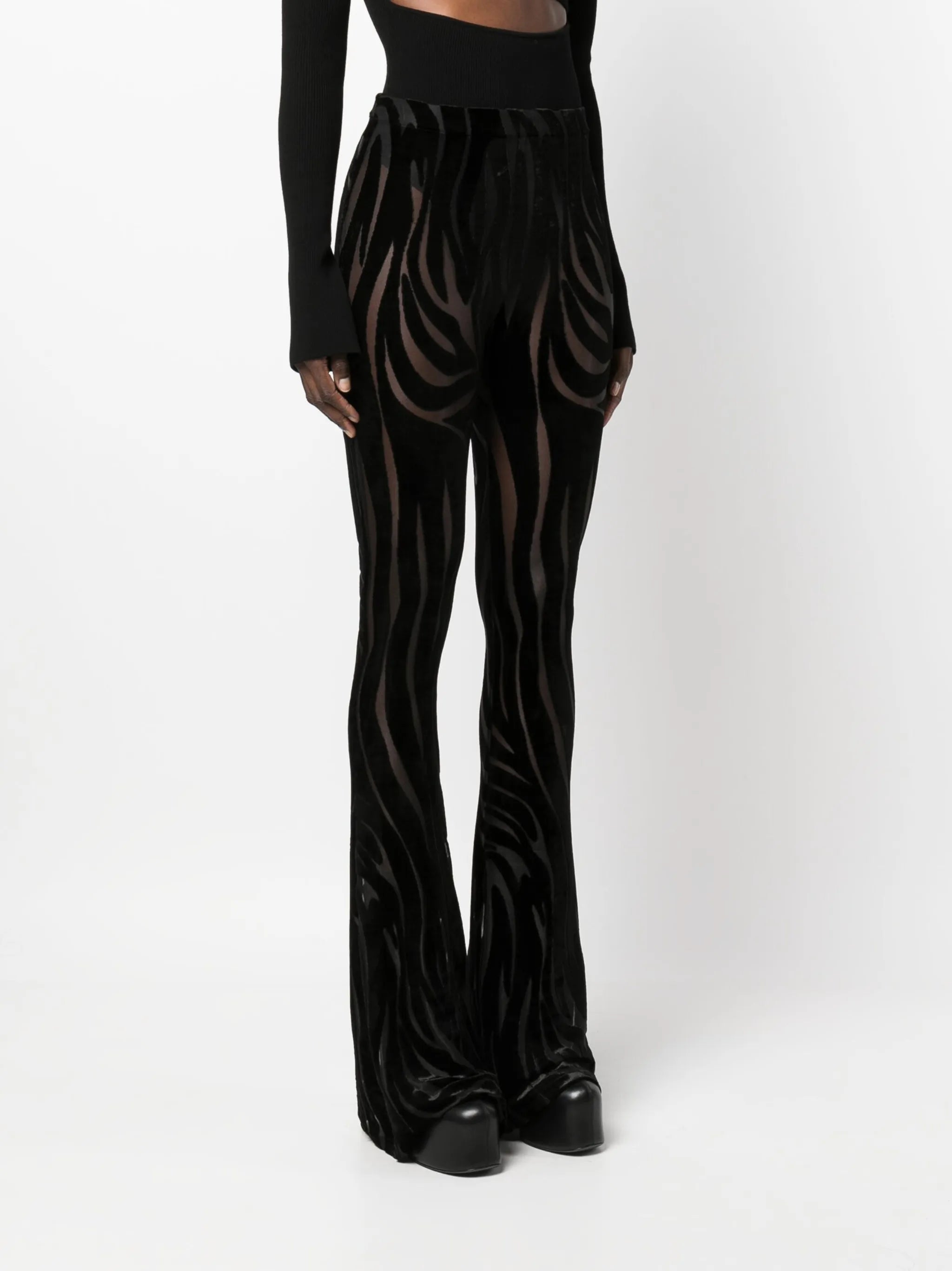 zebra devoré-effect flared trousers