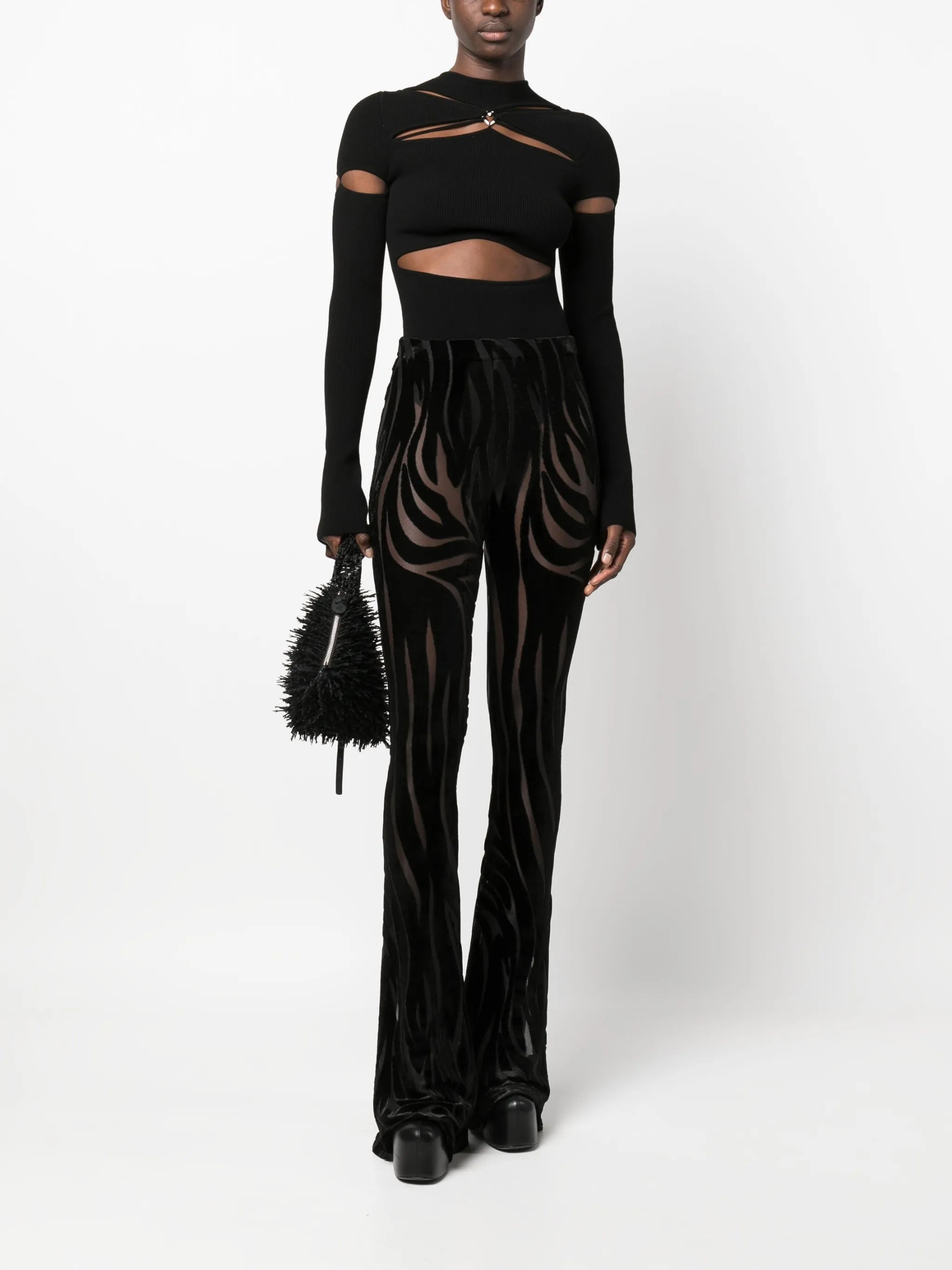 zebra devoré-effect flared trousers