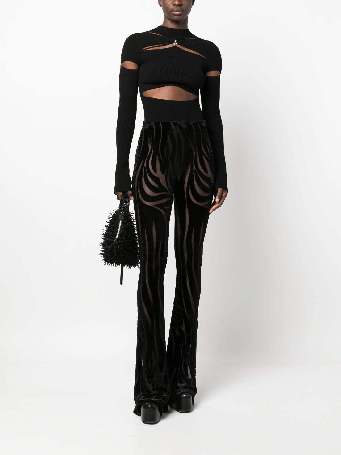 zebra devoré-effect flared trousers