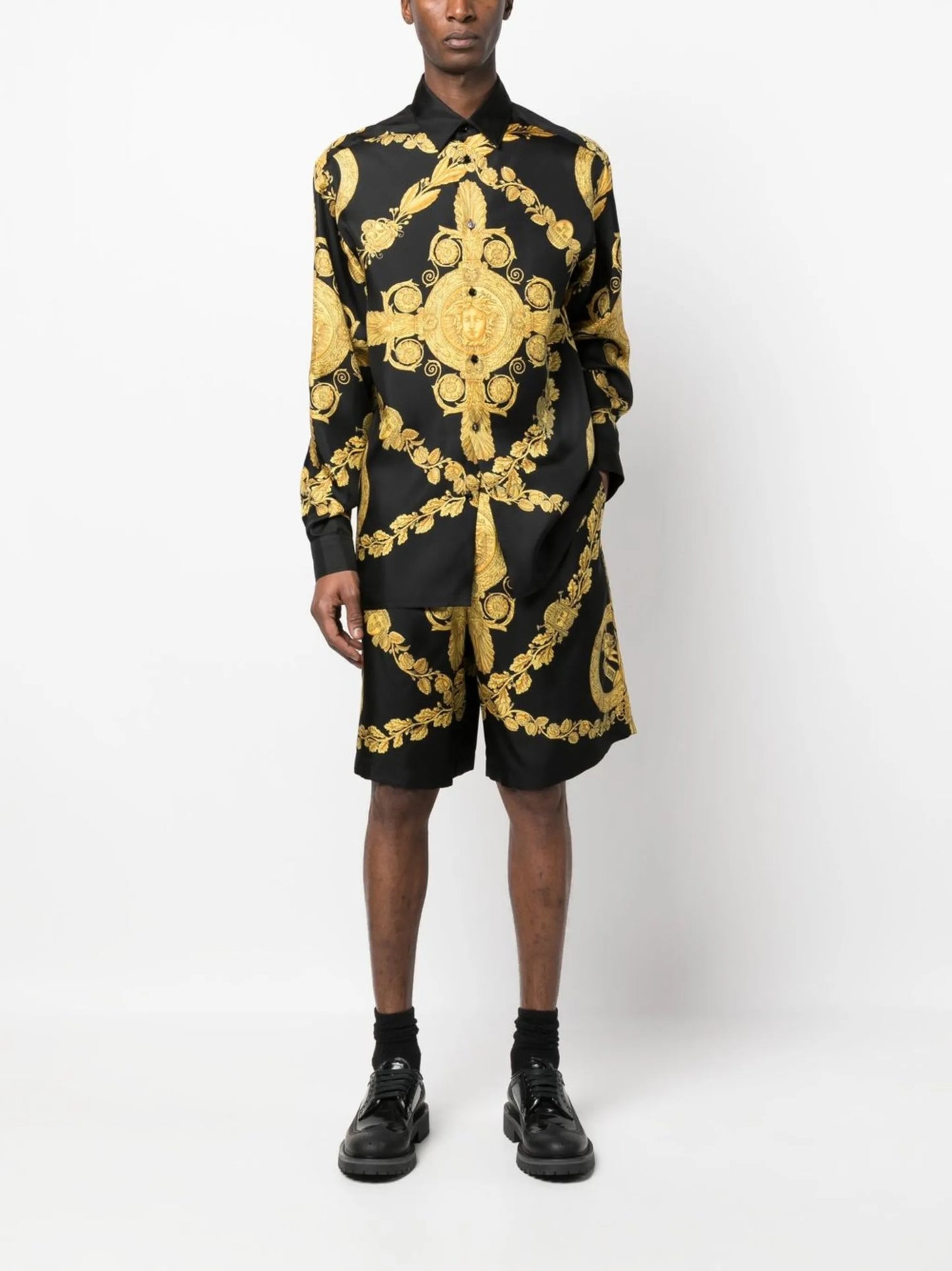 Barocco-print silk shorts