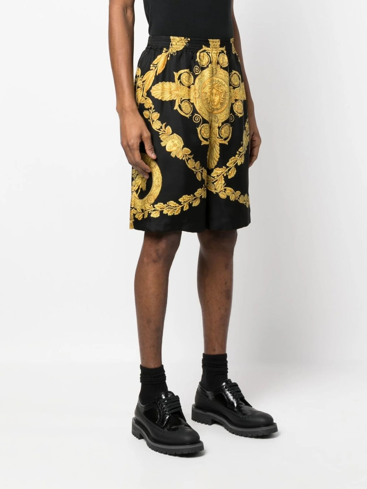 Barocco-print silk shorts