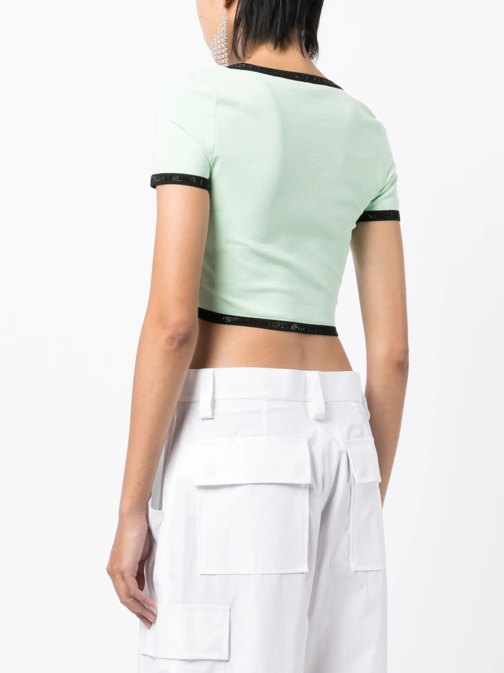 contrasting-border cropped T-shirt