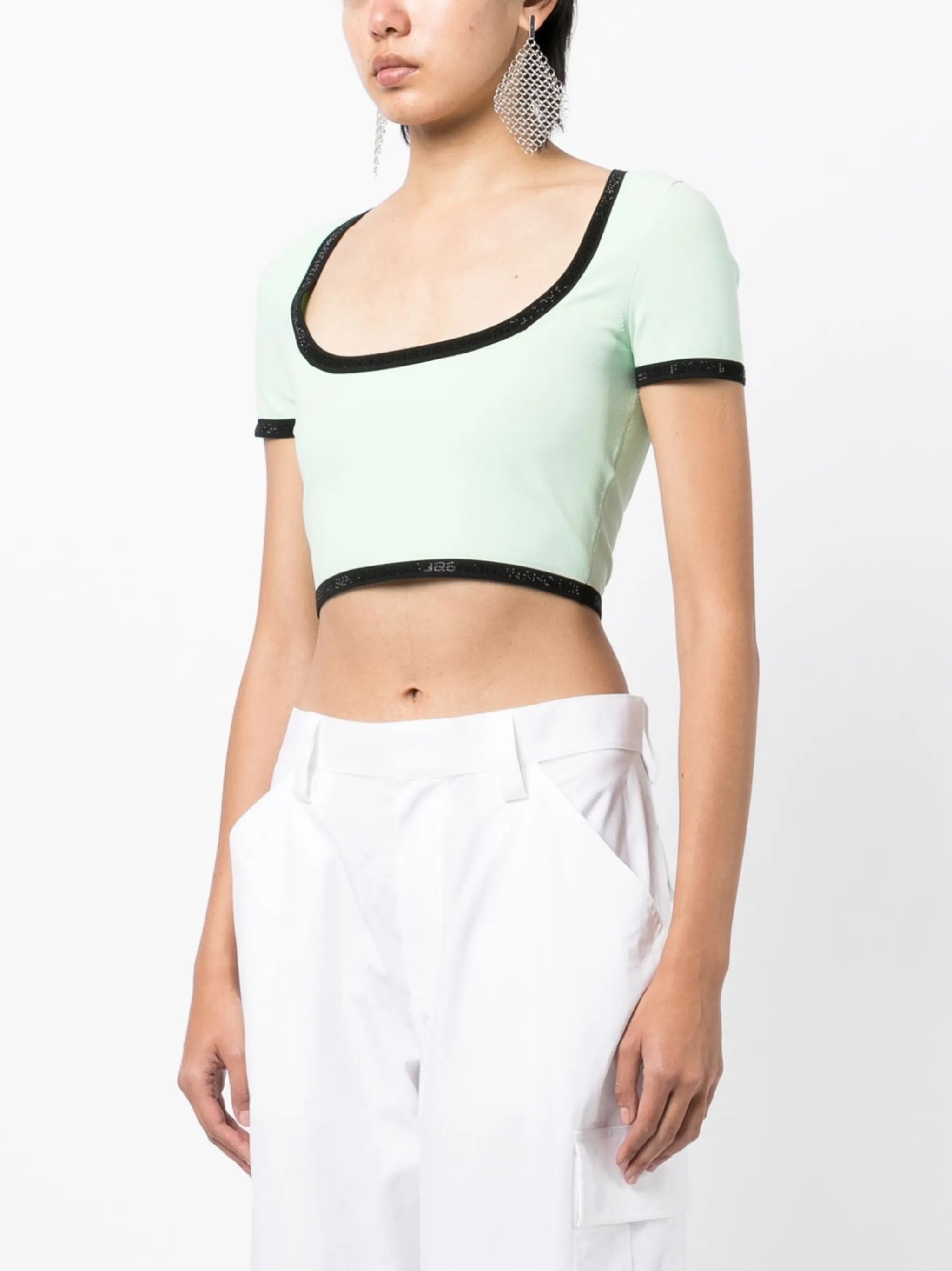 contrasting-border cropped T-shirt