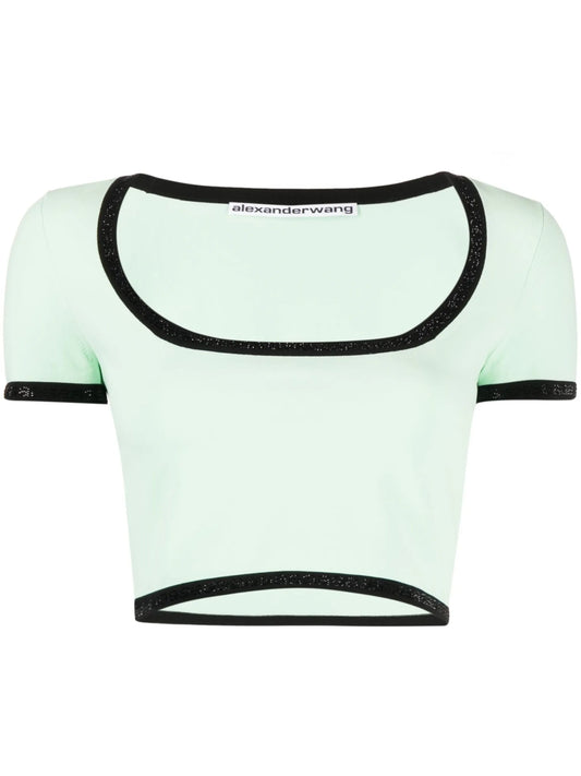 contrasting-border cropped T-shirt