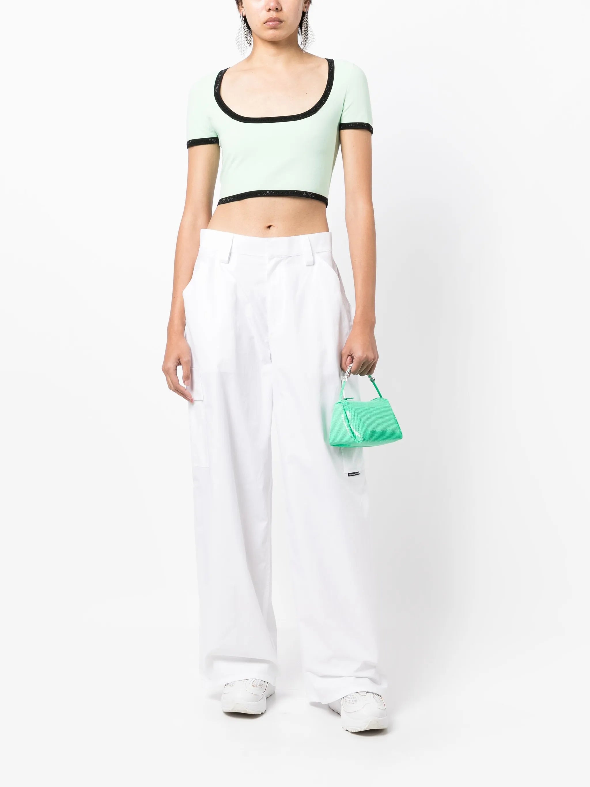 contrasting-border cropped T-shirt