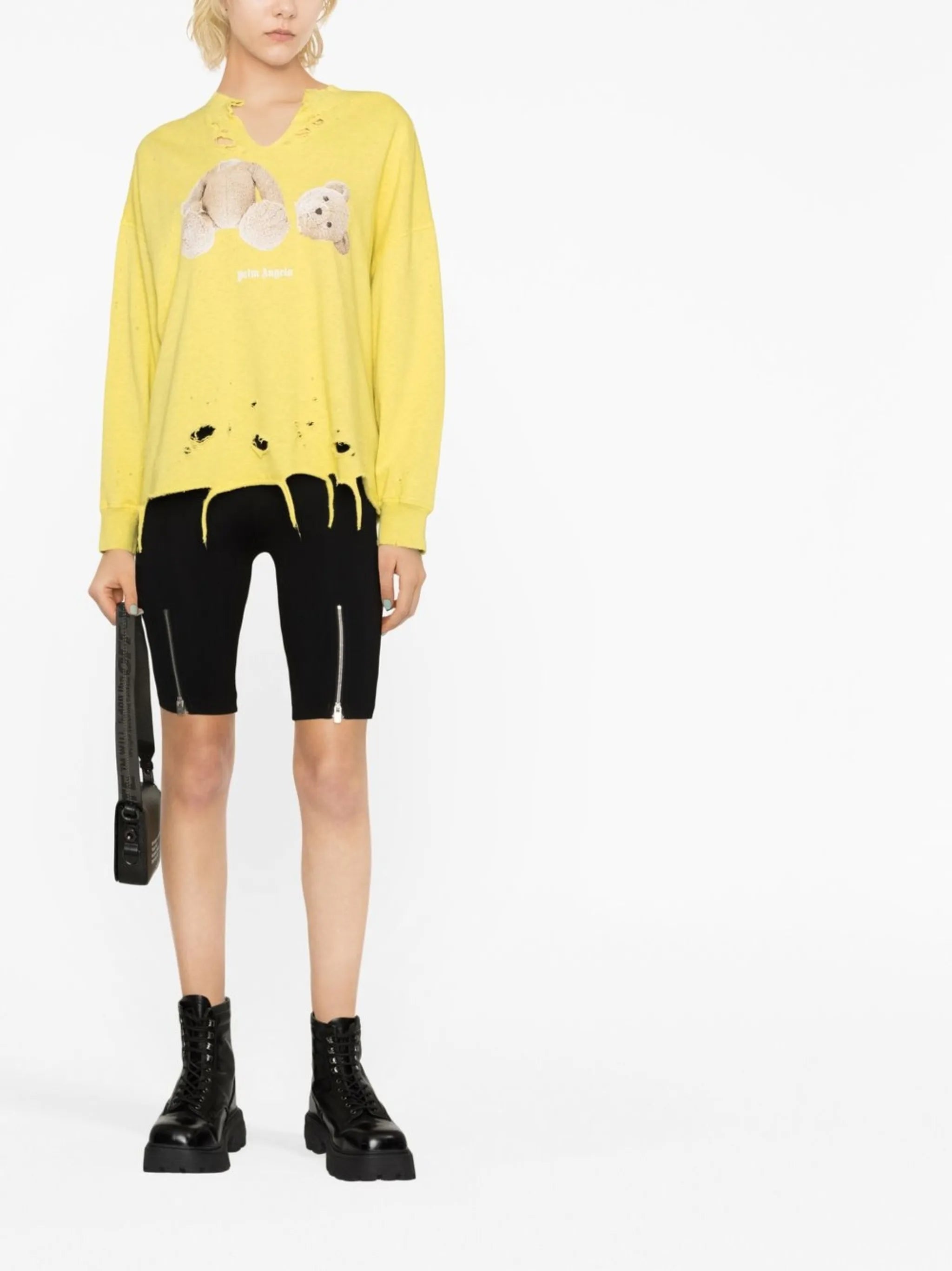 teddy-print distressed sweatshirt