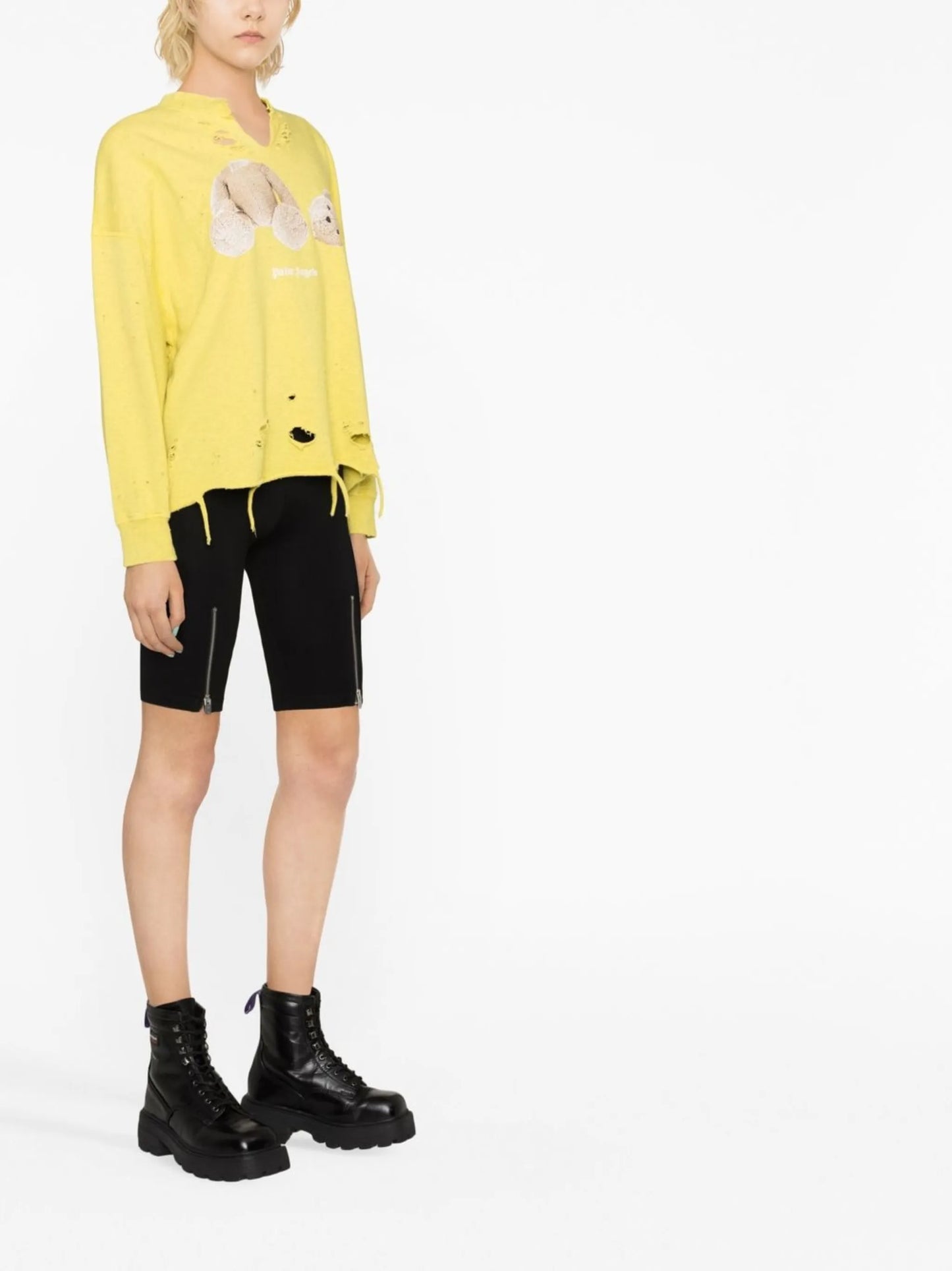 teddy-print distressed sweatshirt
