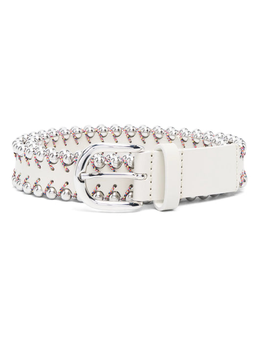 bead-embellished buckle-fastening belt