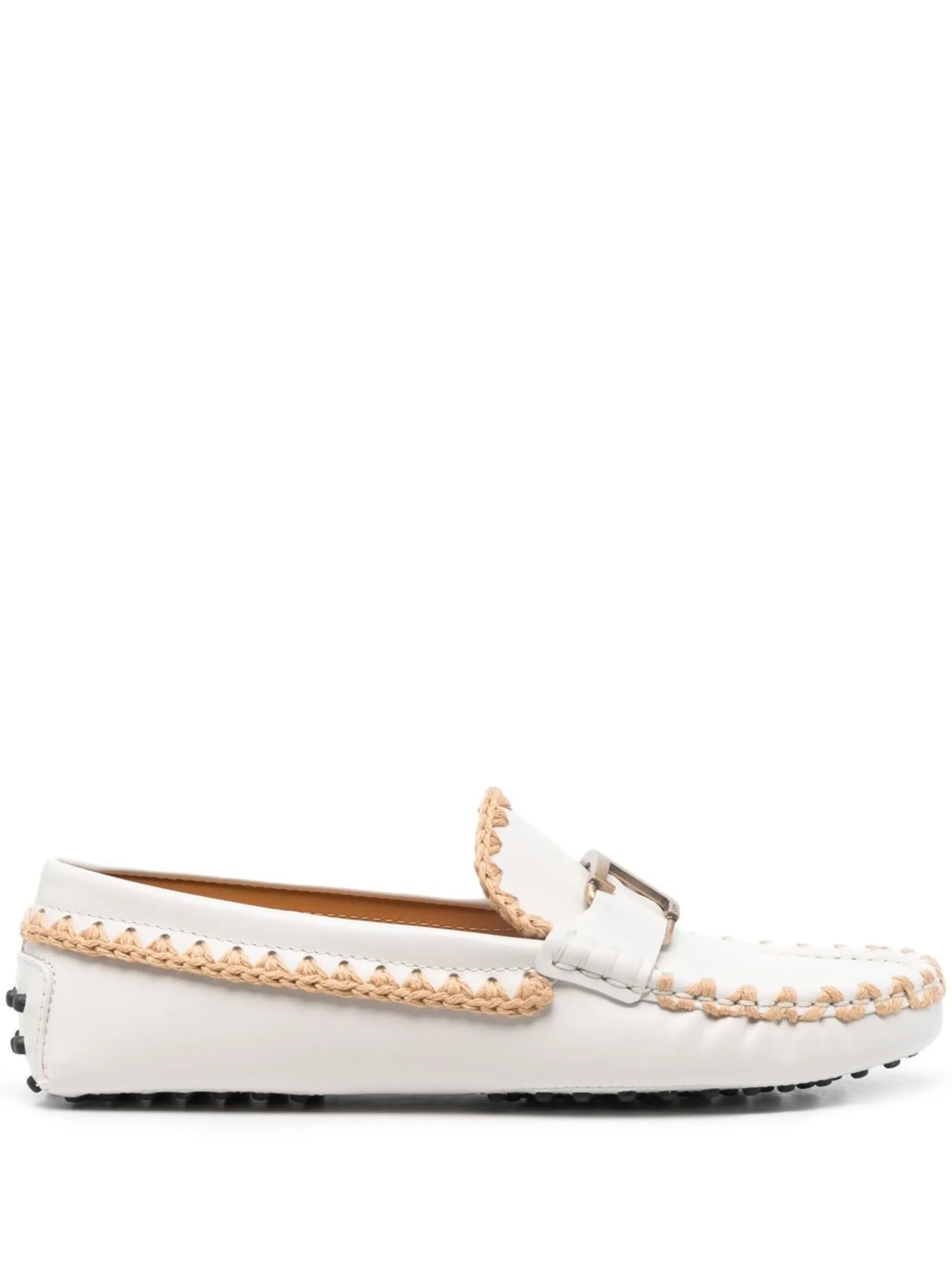 whipstitch buckled leather loafers