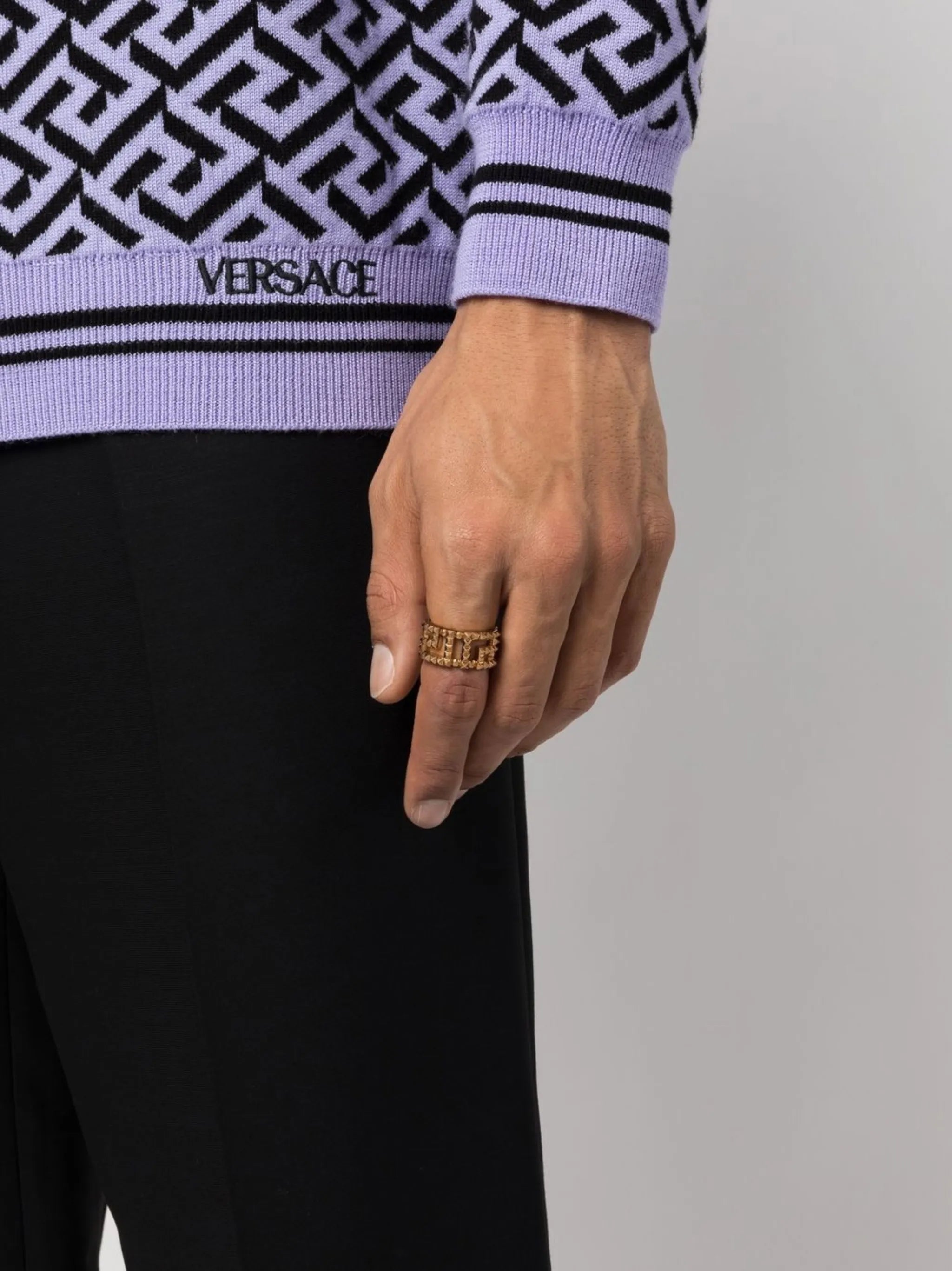 Gold Tone Greca Spike Detail Ring