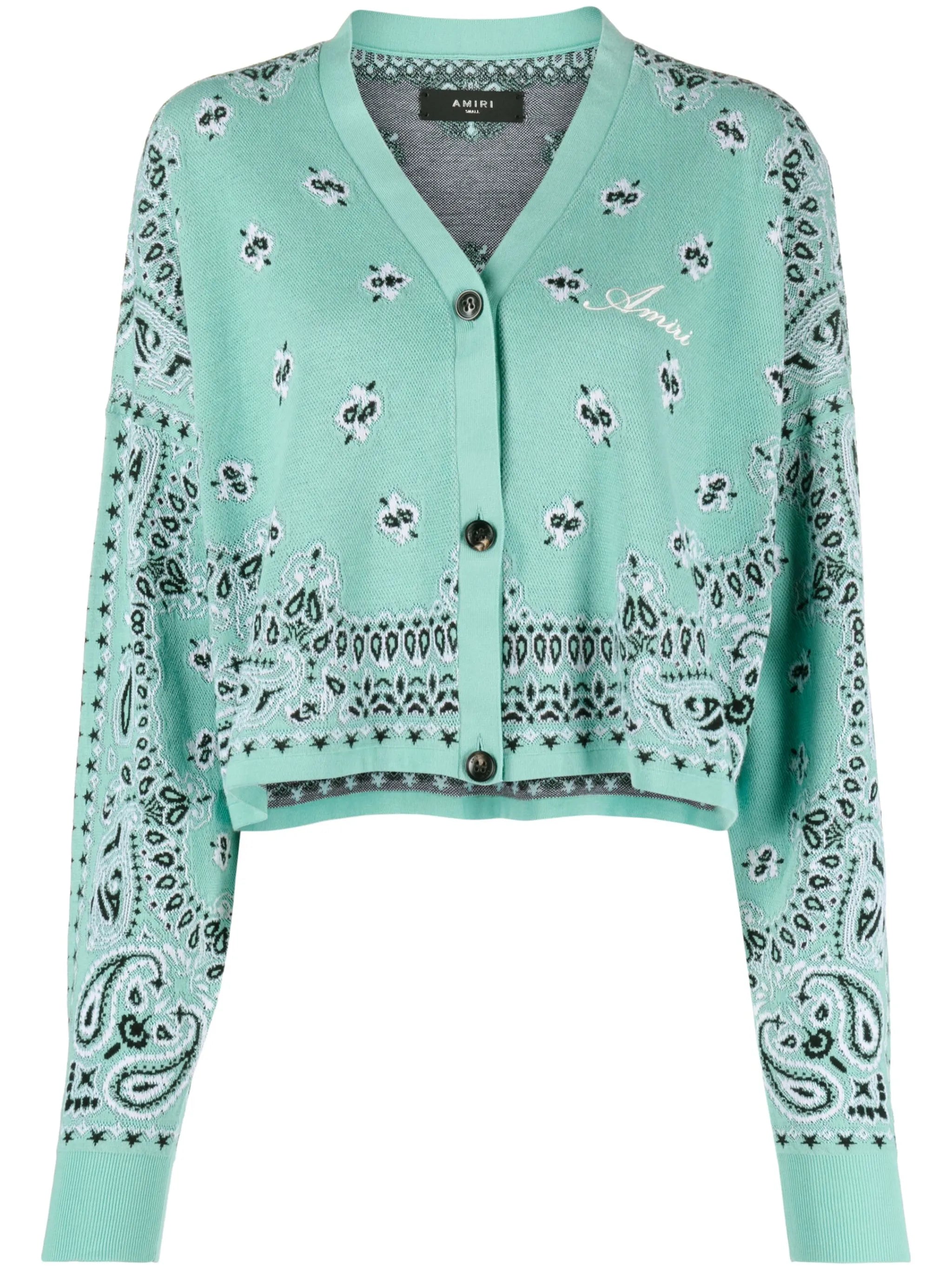 Bandana-intarsia cotton cardigan
