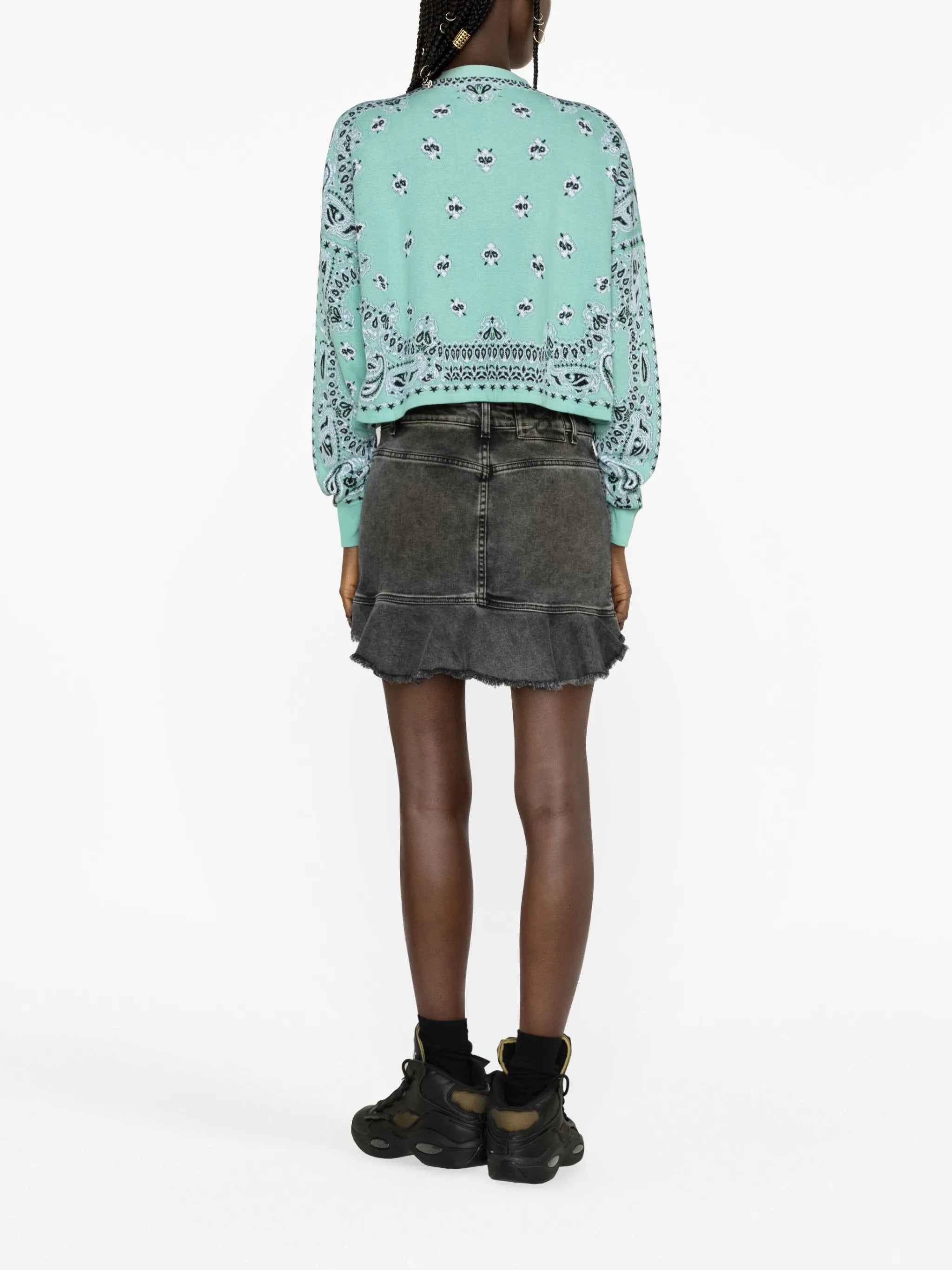 Bandana-intarsia cotton cardigan