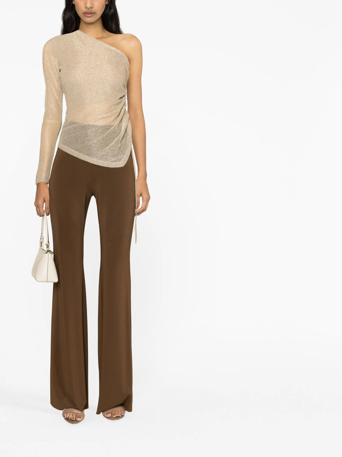 metallic one-shoulder top