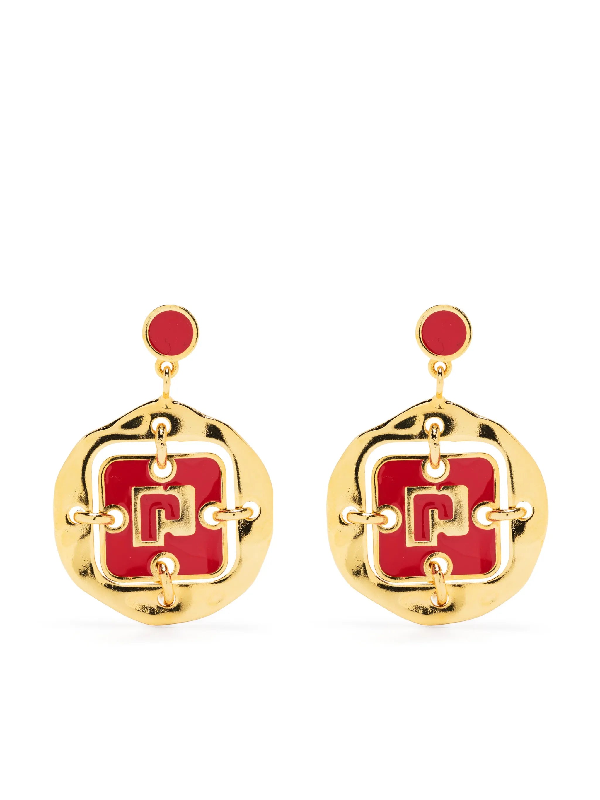 Medal drop earrings
